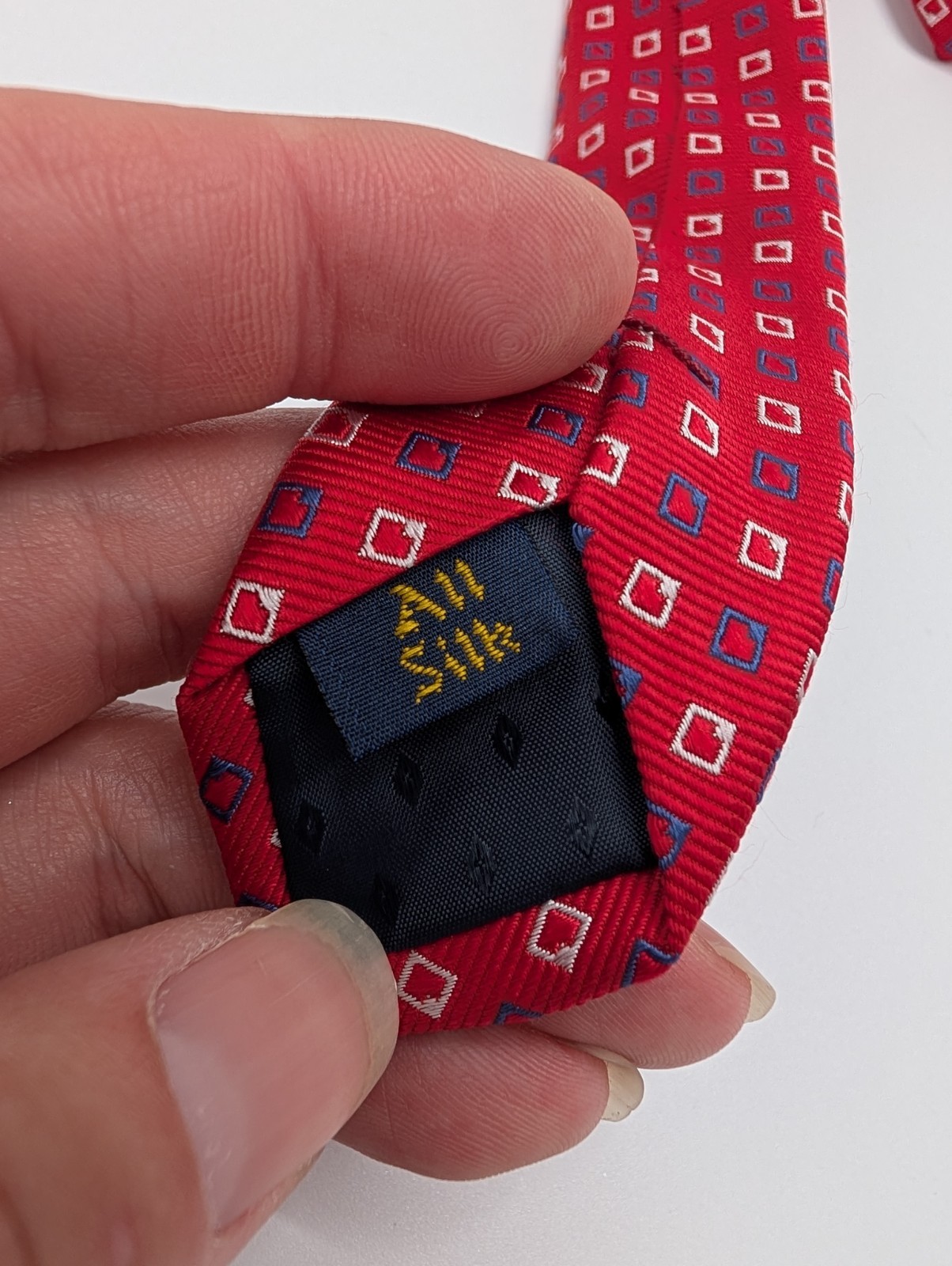 The Cotswold Collection by J.S. Blank Mens Red Geometric Squares Silk Tie