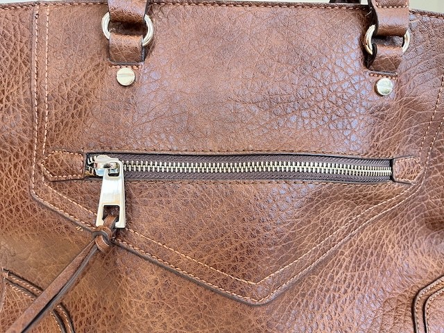 Brown Pebbled Faux Leather Tote Satchel Shoulder Bag Tassel Zip Pocket Purse