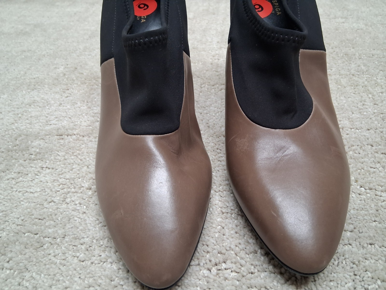 Via Spiga Heels Womens US 11M EUR 38 Tan Leather And Black Fabric ITALY