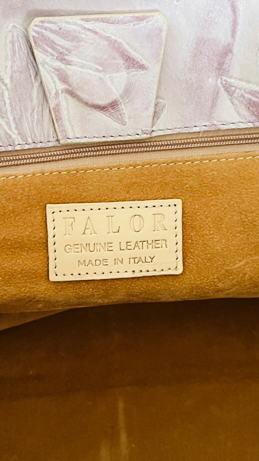 New Falor Italy Leather Tote Bag,Lavender Purple Floral Embossed Sunflower, NWT.