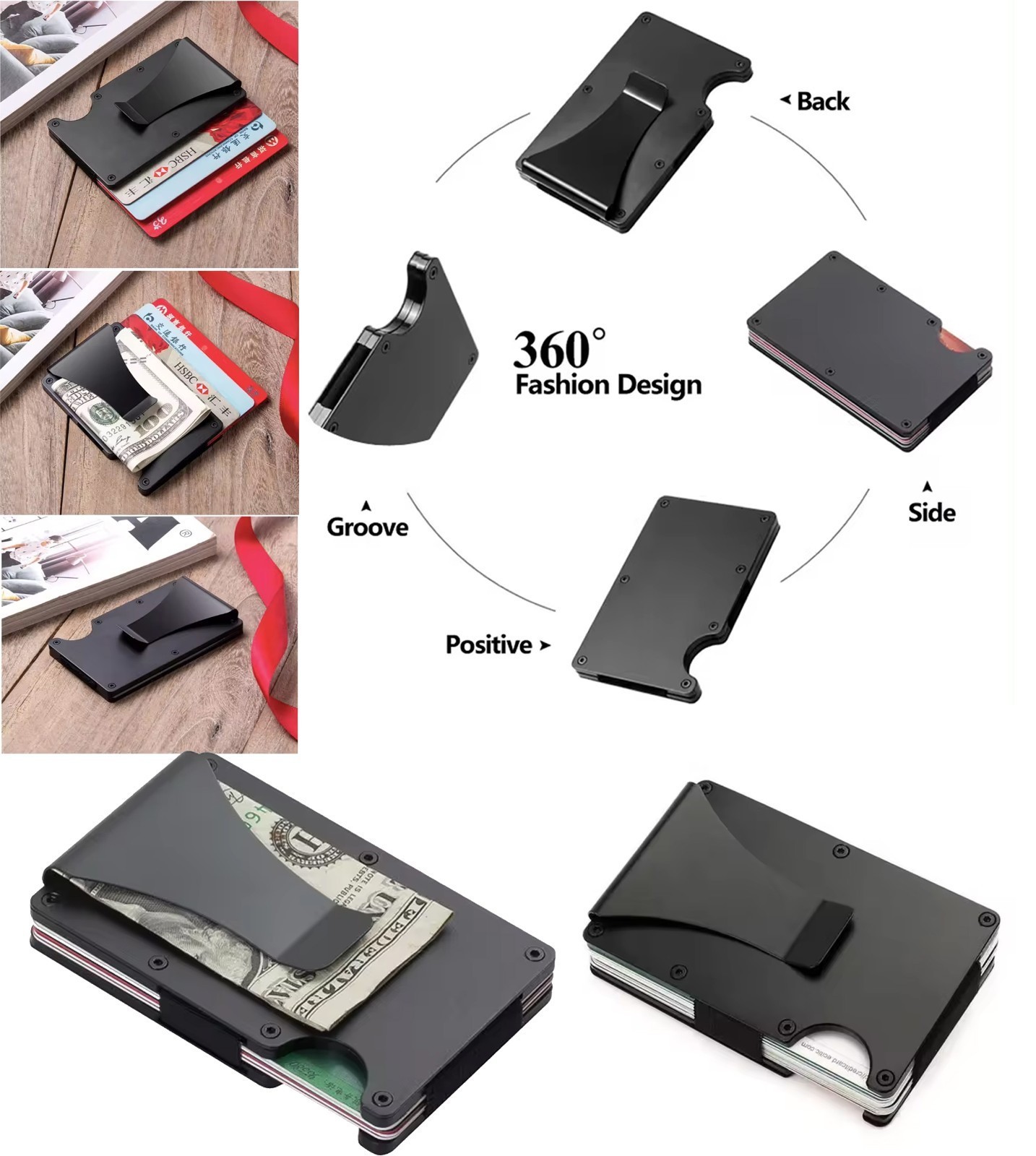 Leatherboss Men’s RFID Blocking Slim Money Clip Minimalist Wallet Card ID Holder