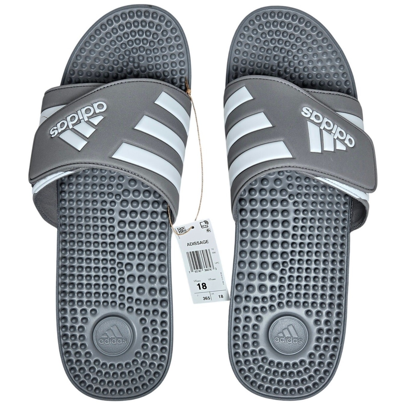 Adidas Adissage Slides Sandals Gray White Massage Footbed US Men 18 HQ4373