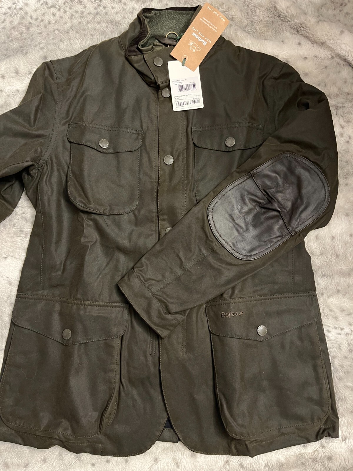 BARBOUR Ogston Wax Jacket w/ Elbow Patches Olive MSRP$540 Rugged Sophistication