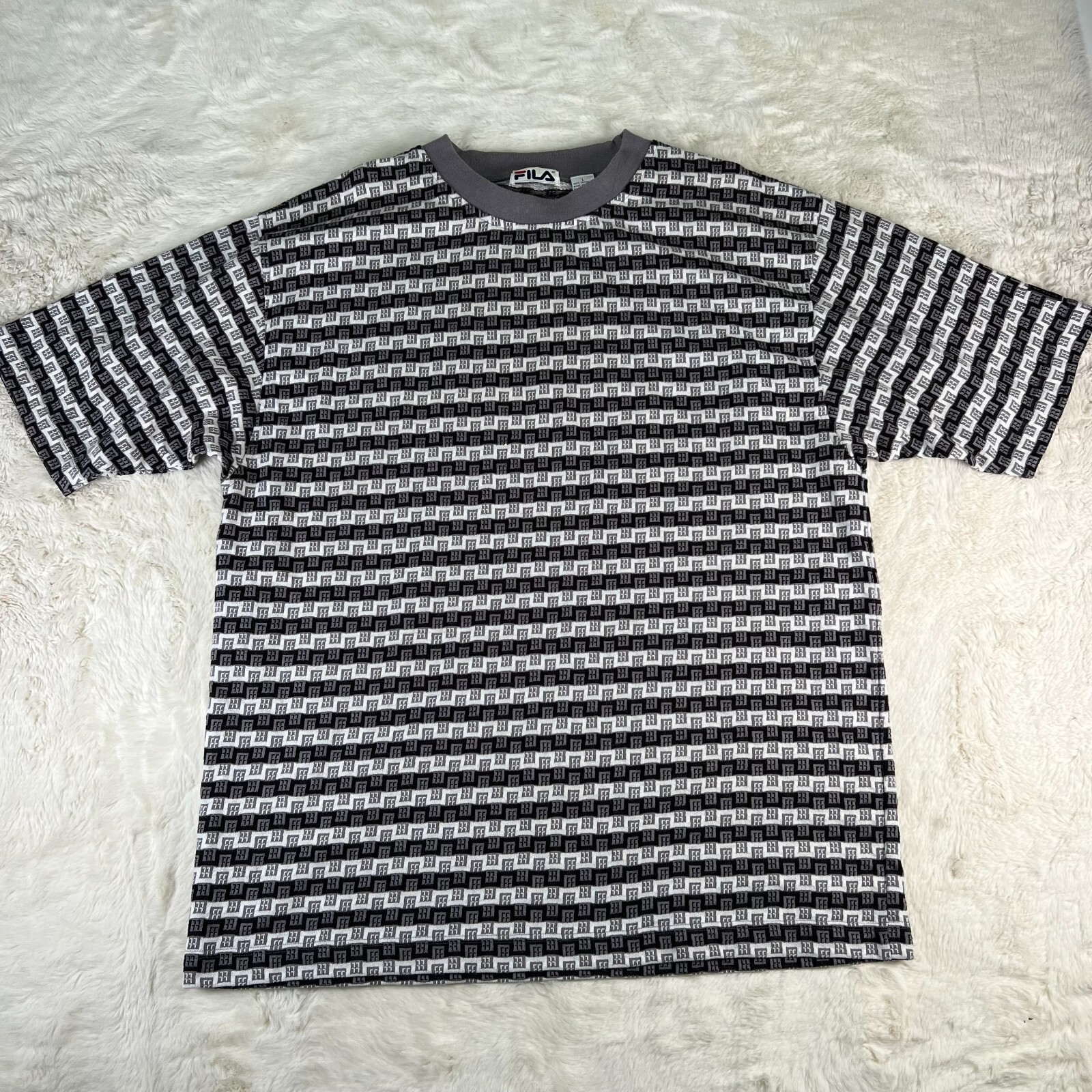 Fila Mens Large Print All Over Short Sleeve T-Shirt Black / Grey / White