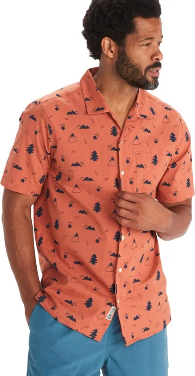Marmot Mountain Works Muir Camp Shirt Men’s L Auburn w/Navy Print S/S $80 NWT