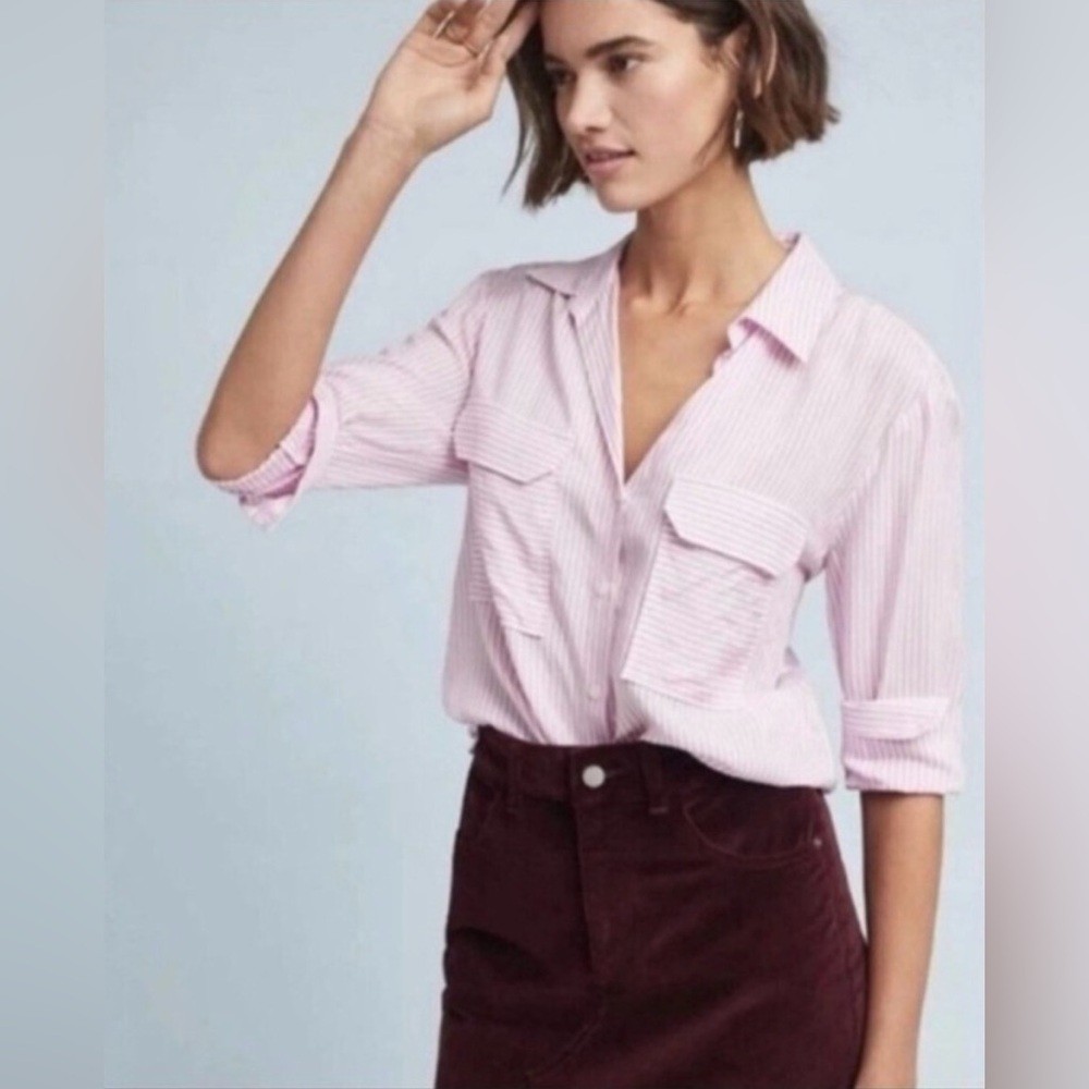 💗 Maeve by Anthropologie Striped Button-Down – Size S ✨