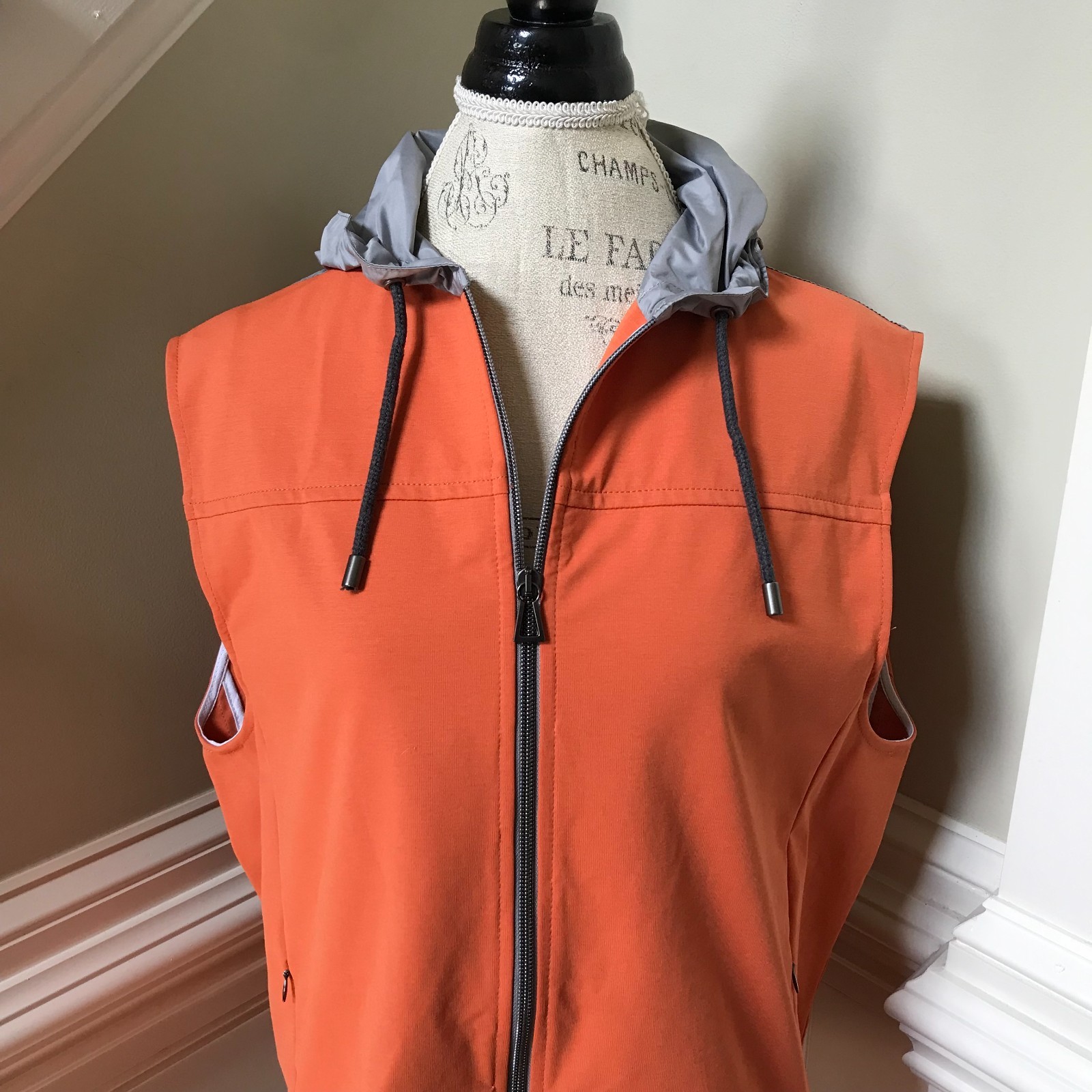Waterville Hooded Full Zip Vest Jacket Mens 54 Large XL Orange Gray Cotton Blend