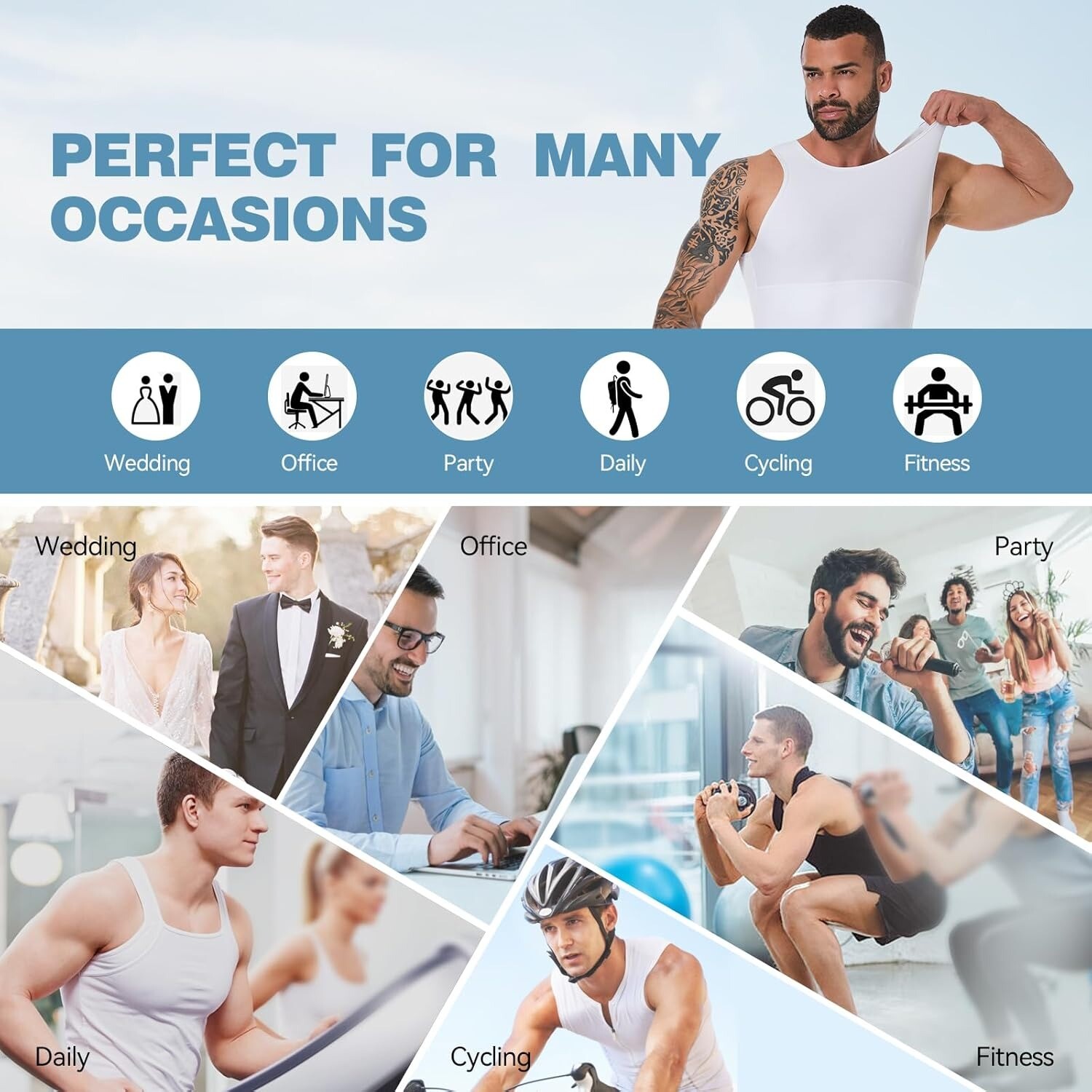 Mens Compression Slim Belly Control Body Shaper Vest Workout Tank Tops Shapewear