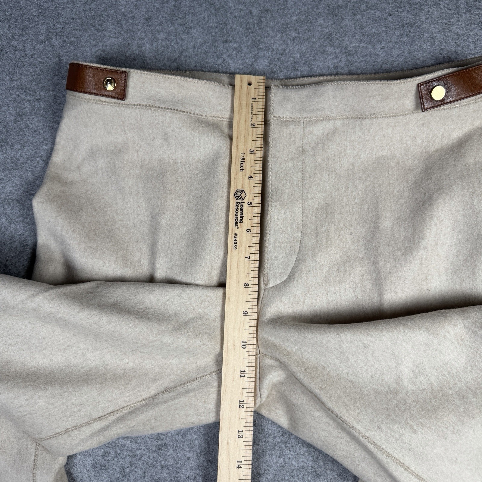 Vintage Gucci Cashmere Wool Beige Leather Buckle Women’s Dress Pants Size IT 46