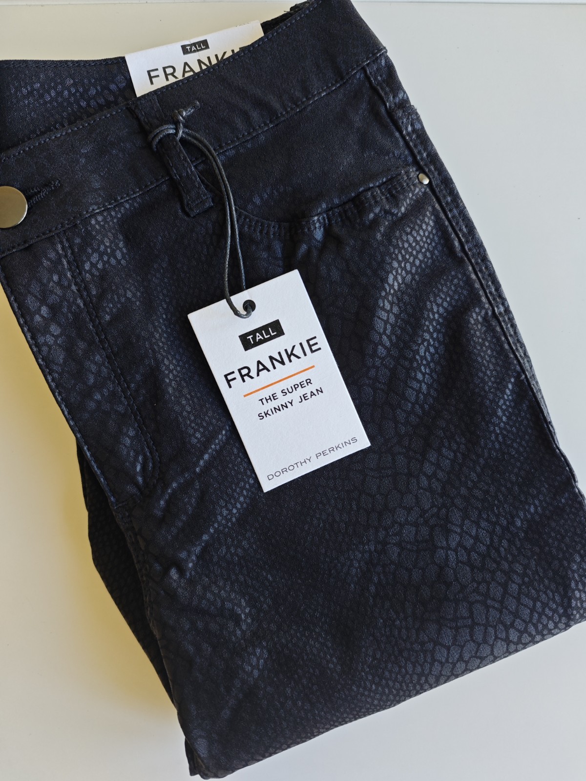 Dorothy Perkins Frankie Super Skinny Tall Snake Print Coated Jeans UK 12