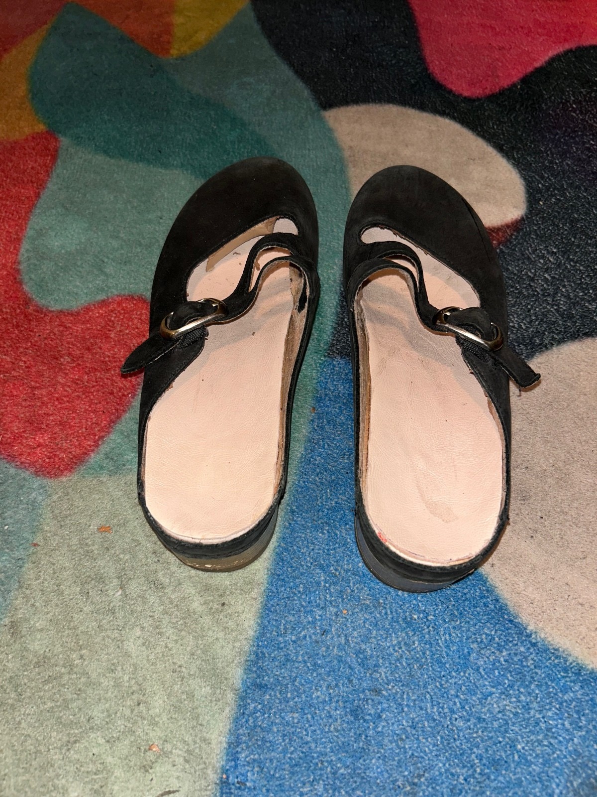 Black Leather Mary Jane Style Women’s Mules Buckle Strap