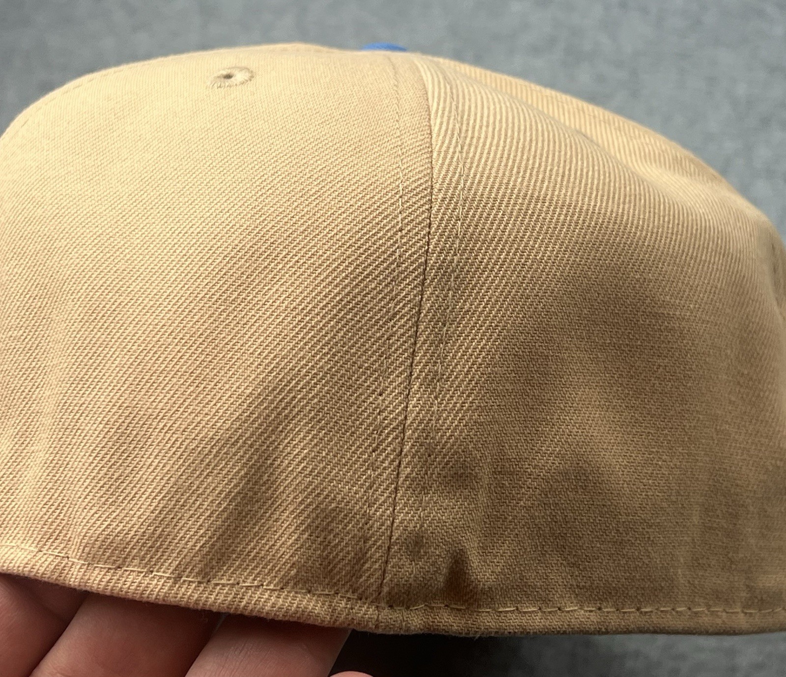 New Era USA 59FIFTY Fitted Hat Size 7 1/2 Khaki/Blue/Gold Hat New
