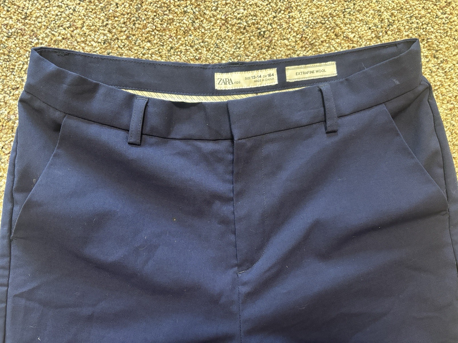 ZARA Kids Boys Navy Tailored Fit Dress Pants 13-14 cm 163 Extra Fine Wool