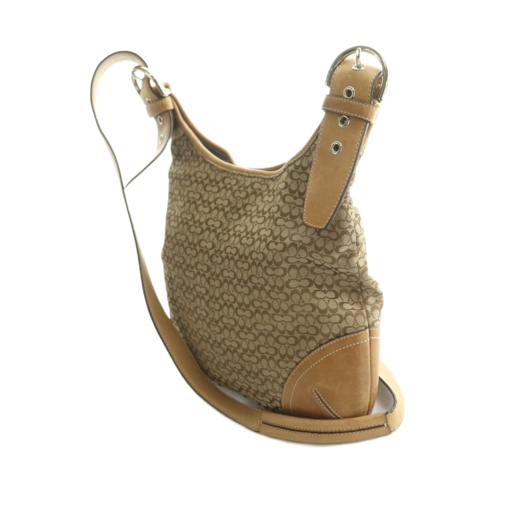 Coach Canvas Leather Shoulder Bag Beige 10-11.6in Vintage B Condition