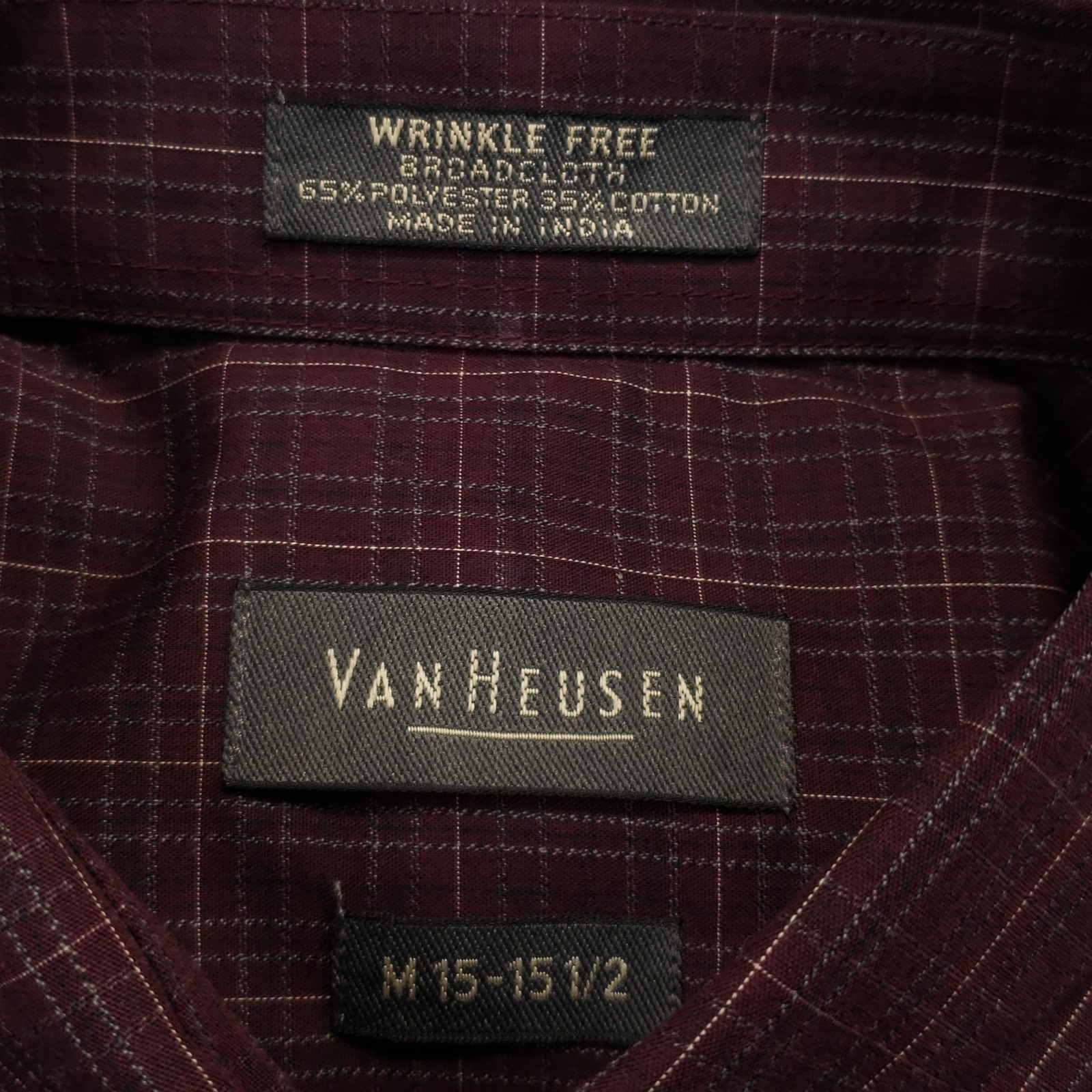 Van Huesen Button Down Shirt Men’s M 15-15.5 Plaid Wrinkle Free Broadcloth NEW