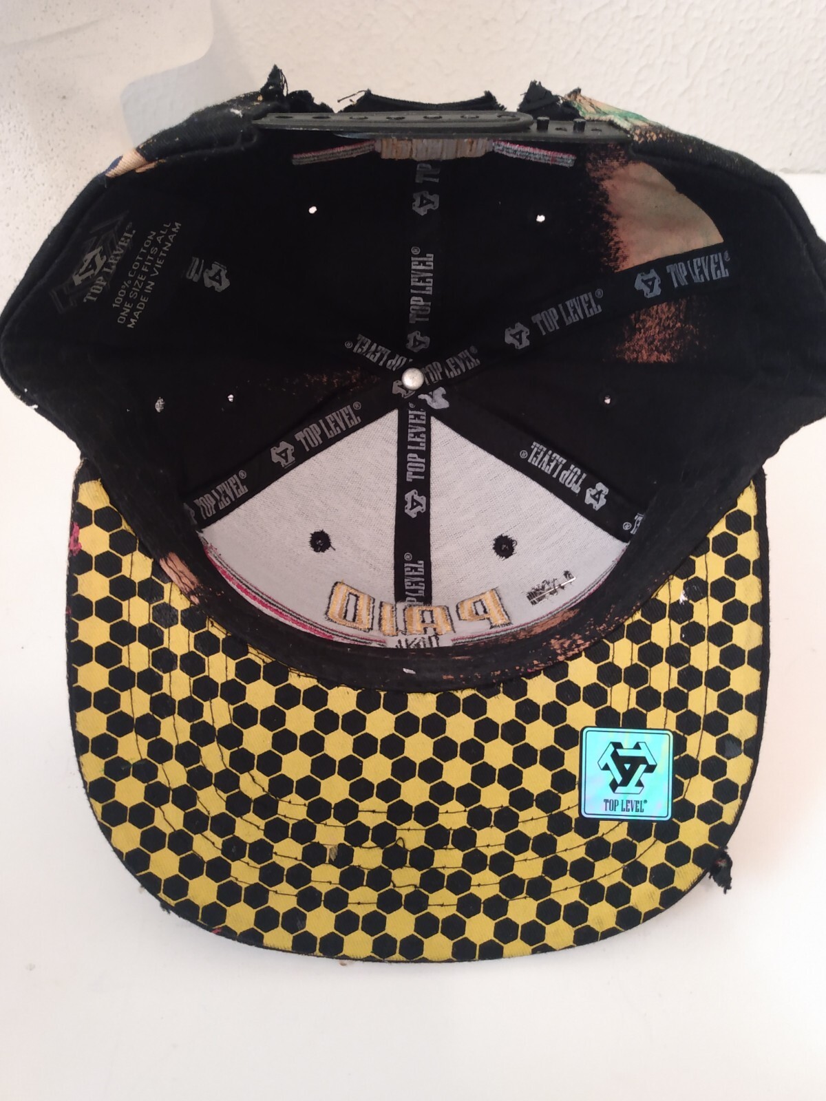 Top Level Paid In Full Distressed Pins Paint Splatter Snap Back Hat Cap