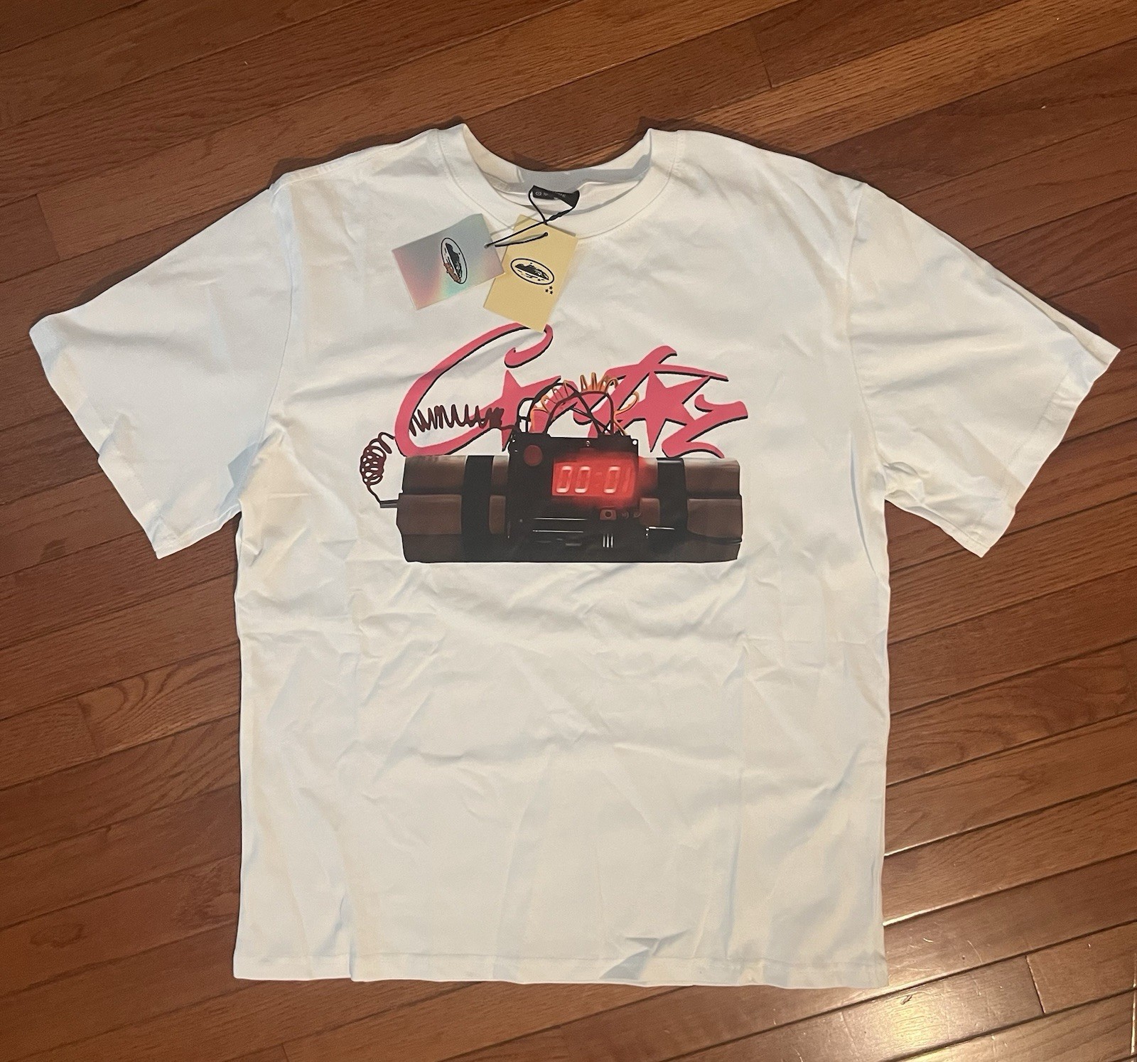 Corteiz No Time 4 Luv Graphic White T-Shirt Large Crew Neck Short Sleeve