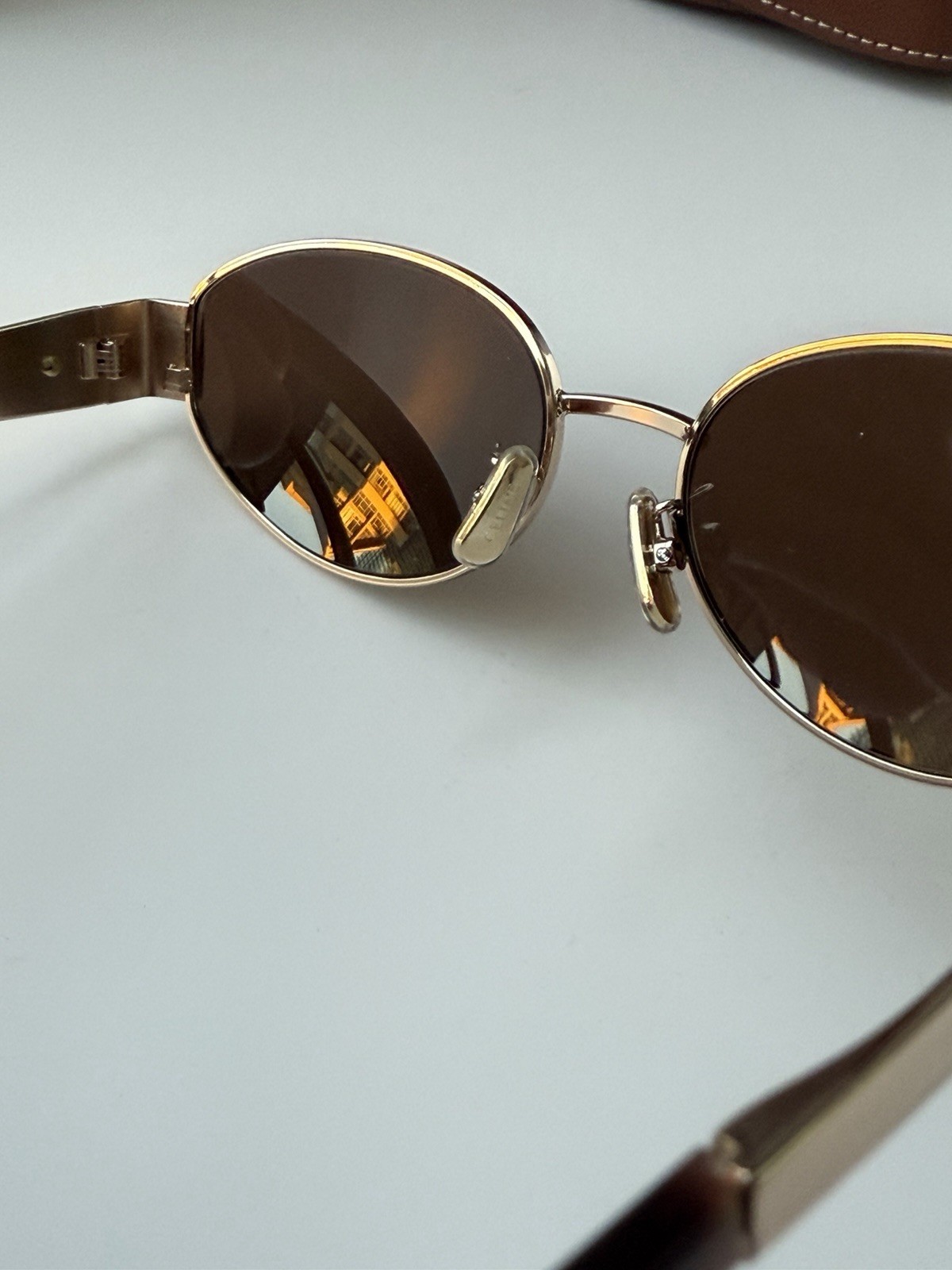 Celine CL40235U 28E Triomphe Metal Oval Sunglasses Rose Gold Brown AUTHENTIC