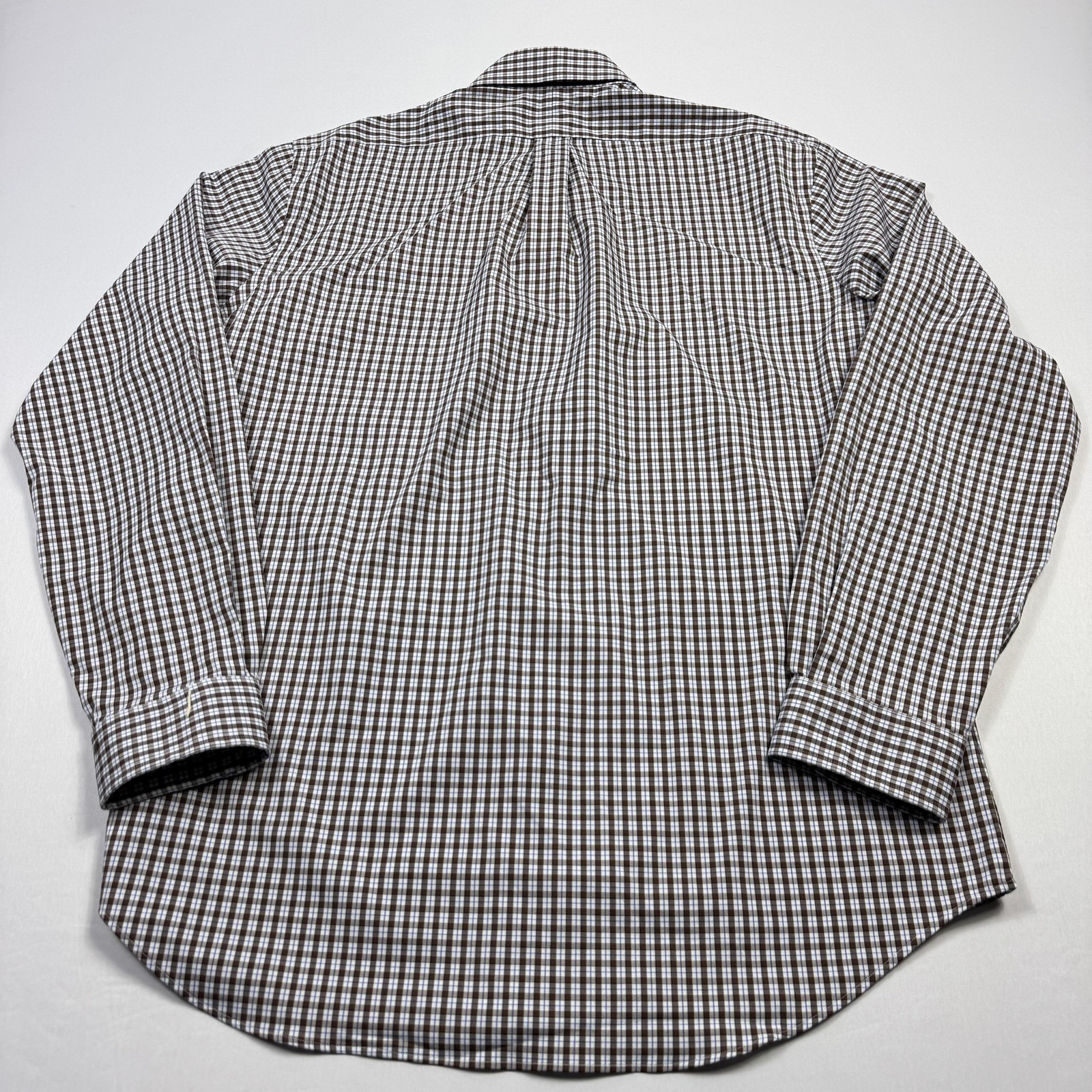 Ralph Lauren Button Shirt Mens Large Brown Blue Plaid Nylon Elastane Long Sleeve