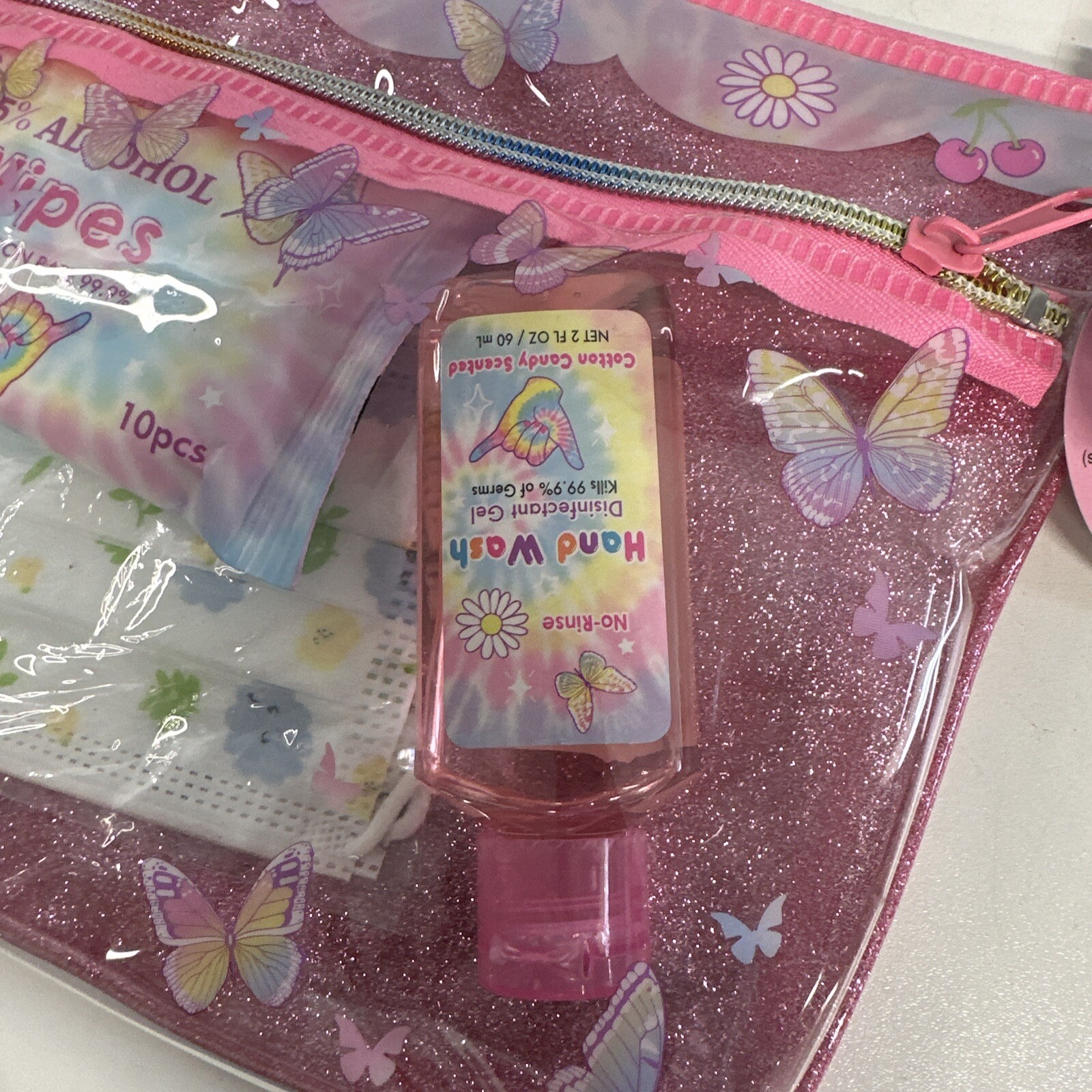 2-PACK Pink Pouches with Hand Wipes, Hand Wash, Face Masks Ages 5-12 Kids Pack