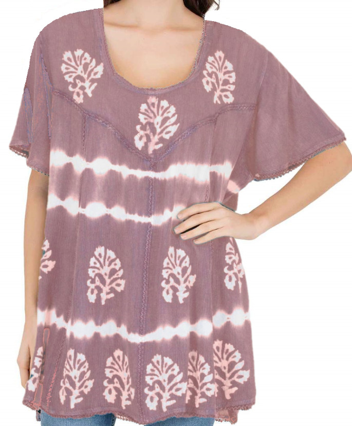 India Boutique Gauze Cover-Up Tunic Top One-Size Plus Free-Size Mauve Batik NWT