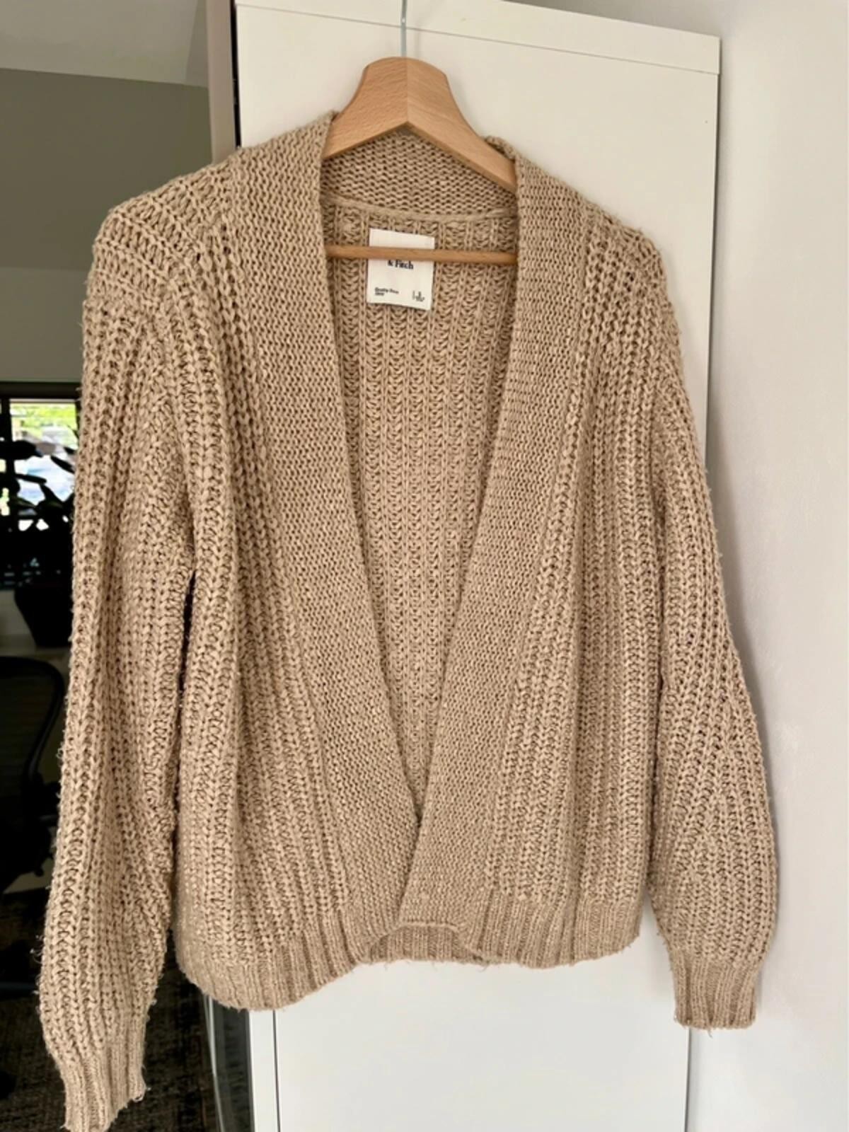 Abercrombie & Fitch Oatmeal Beige Chunky Knit Cardigan Small UK 8 10 Open Front