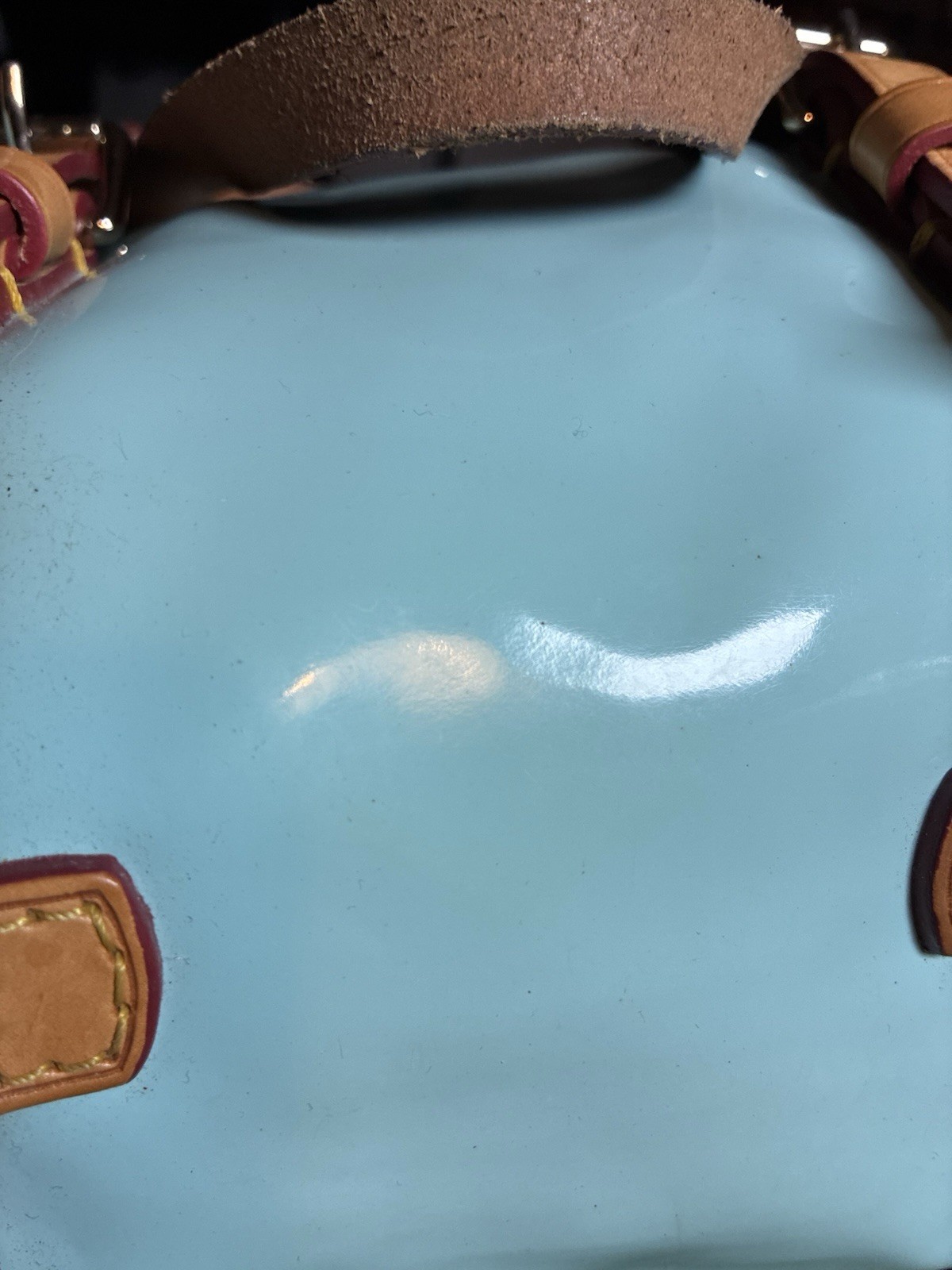Dooney & Bourke Y2K Light Blue Patent Leather Satchel Bag Red Trim Crossbody
