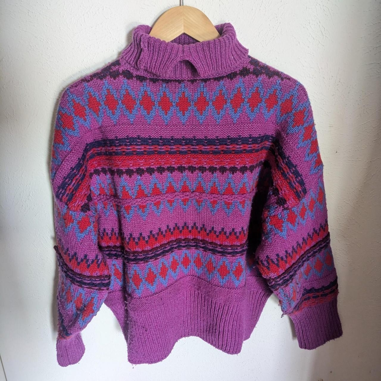 Rag & Bone Womens Willow Fairisle Purple Wool Turtleneck sweater