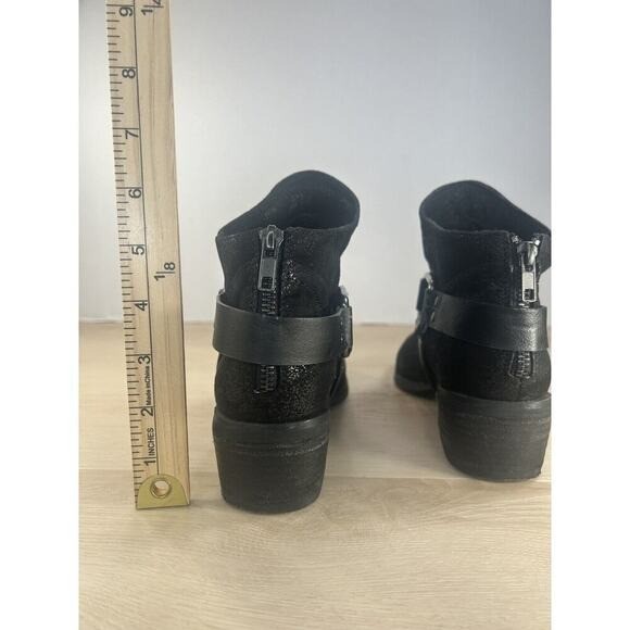 Black Textured Moto Ankle Boots Size 7 Harness Buckle Studded Back Zip Festival