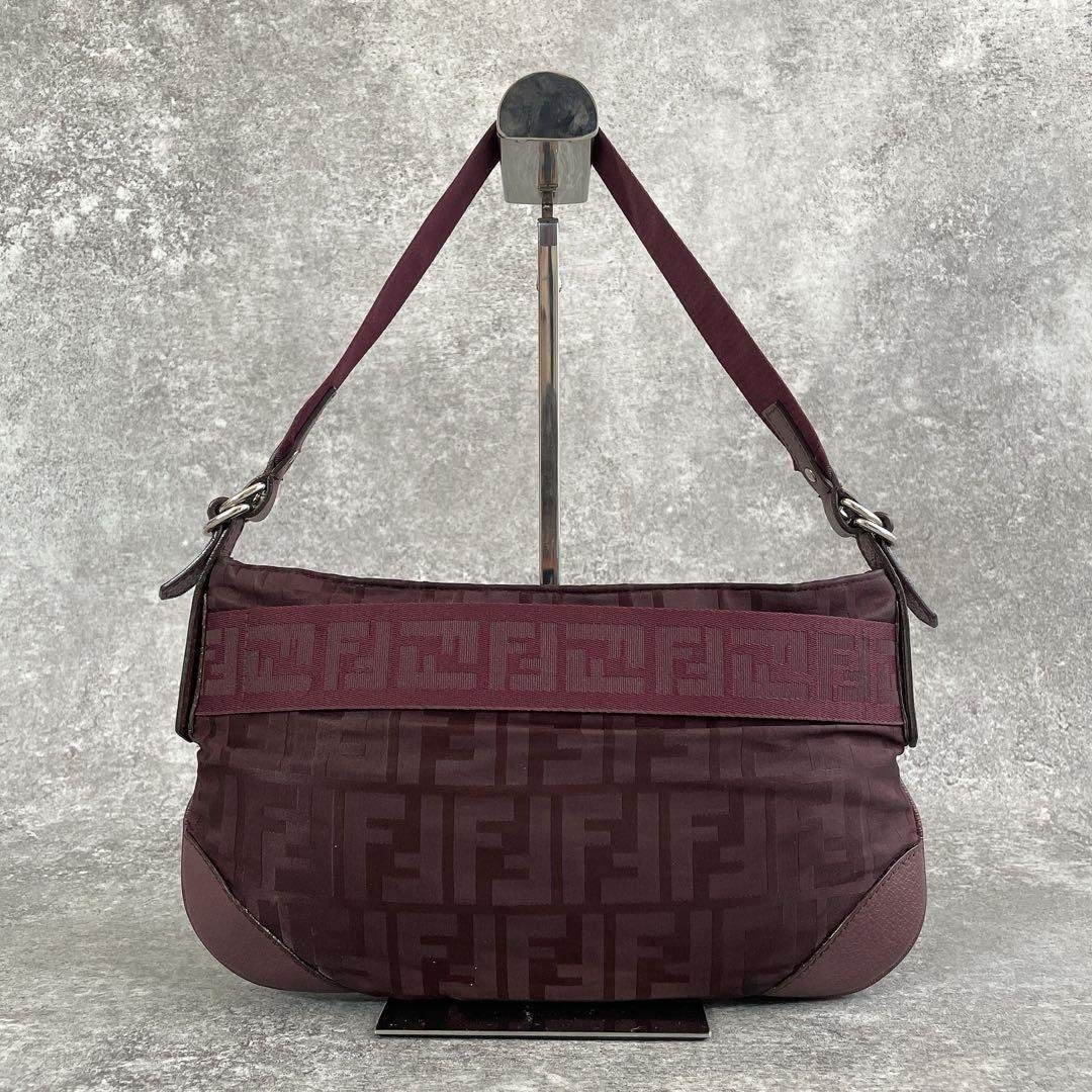 FENDI Zucca Mamma Bucket Shoulder Handbag Bordeaux Size: W:11.4 × H: 6.5 in.