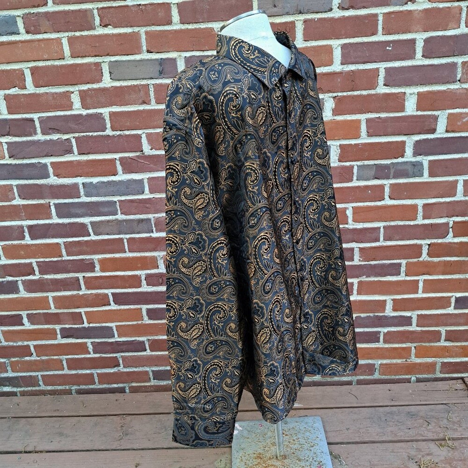 rry Wang Men Metallic Gold Paisley Long Sleeve Shirt Size 4XL NWT