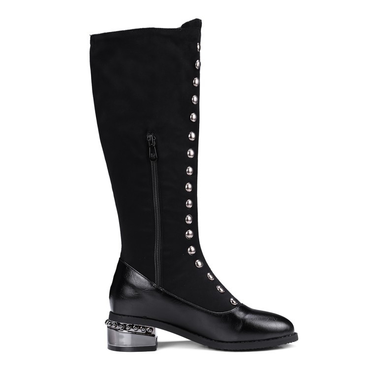 British Women’s Studded Pointy Toe Zip Knee High Boots Biker Gothic Riding Shoes