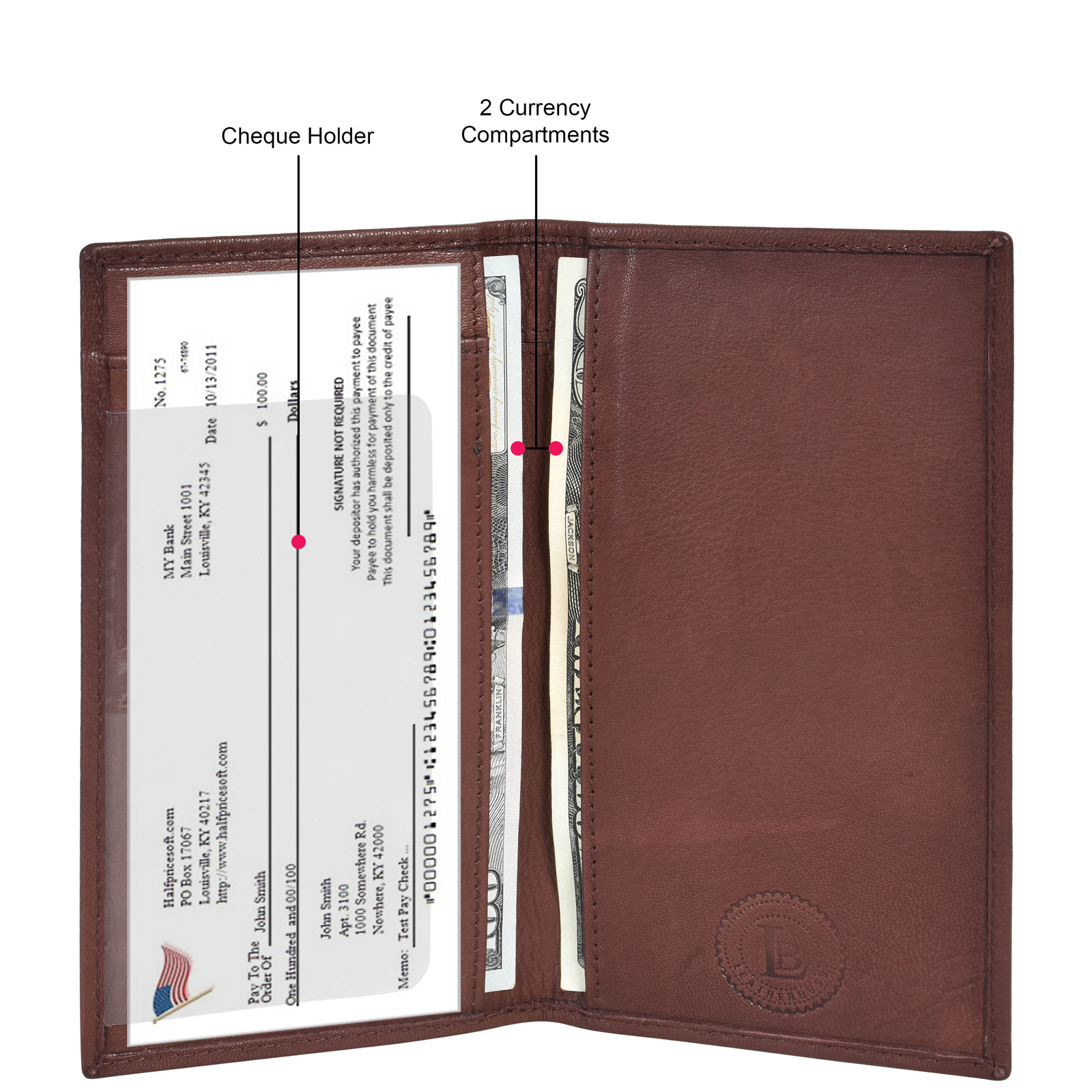 Leatherboss Genuine Leather PLAIN Checkbook Cover with ID Slot, Dark Brown