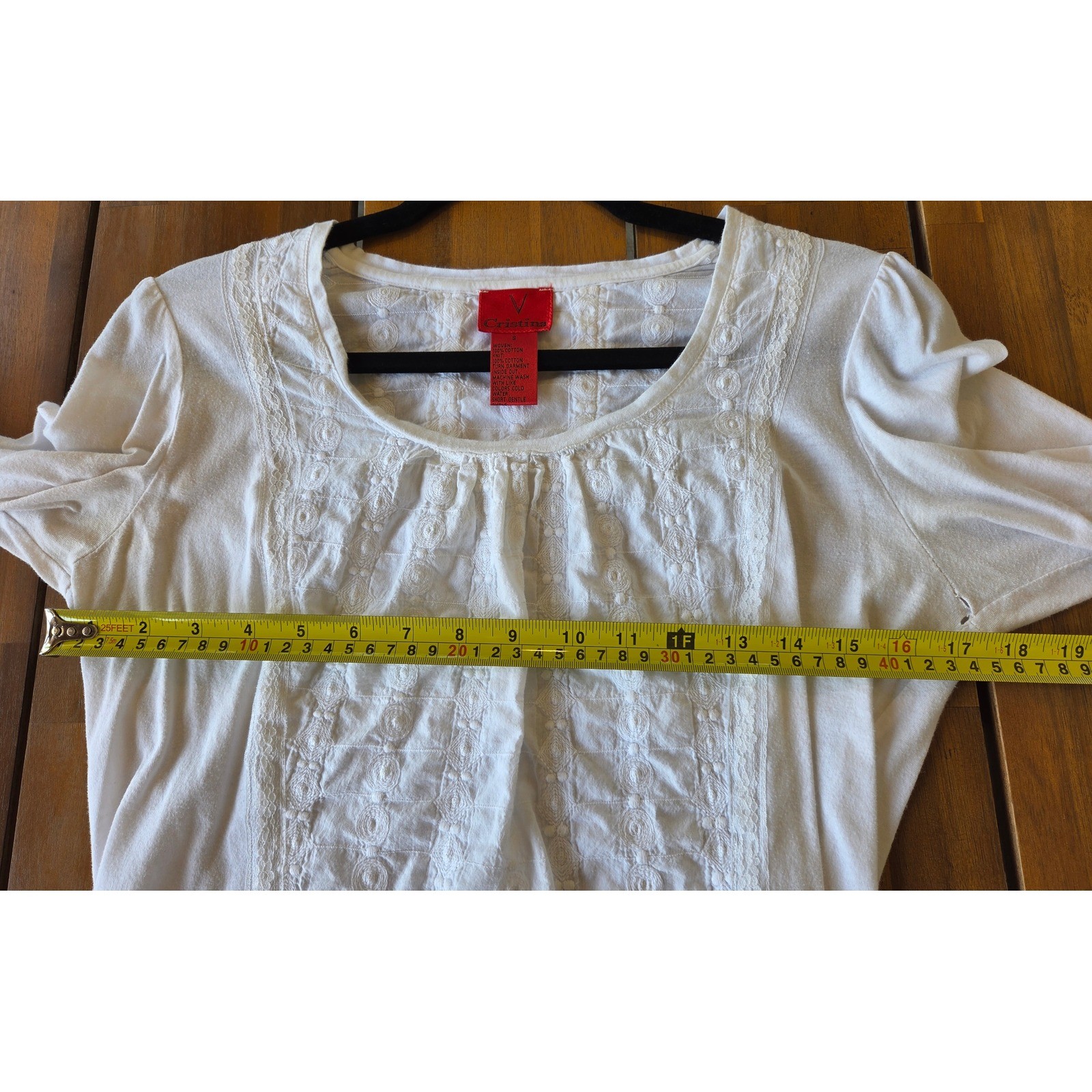 V Cristina White Embroidered Lace Cotton Top Sz S Milkmaid Cottage Peasant Fairy