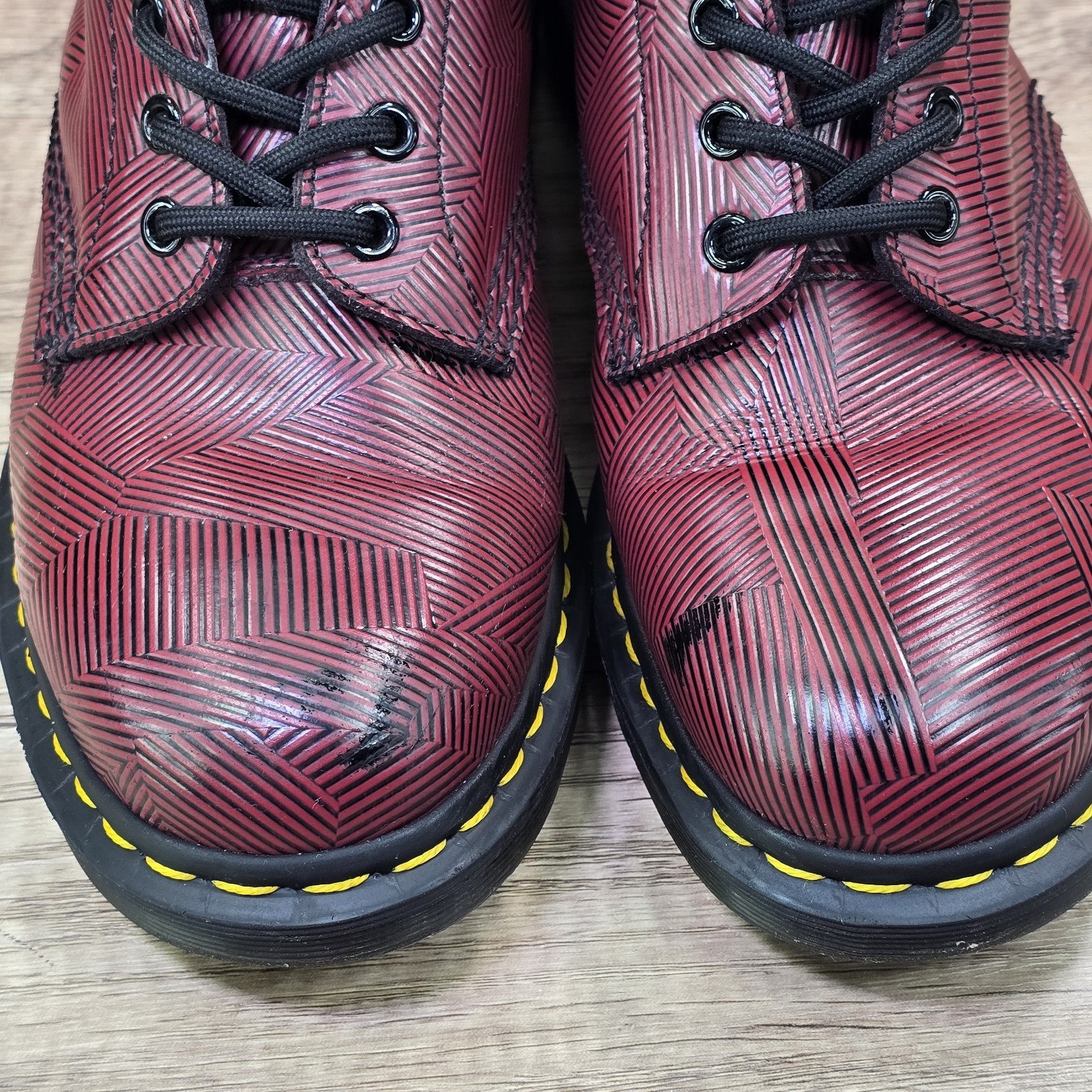 Dr. Martens 1460 Geo Stripe Men’s Sz 9 Women’s Sz 10 Oxblood Black Leather Boots