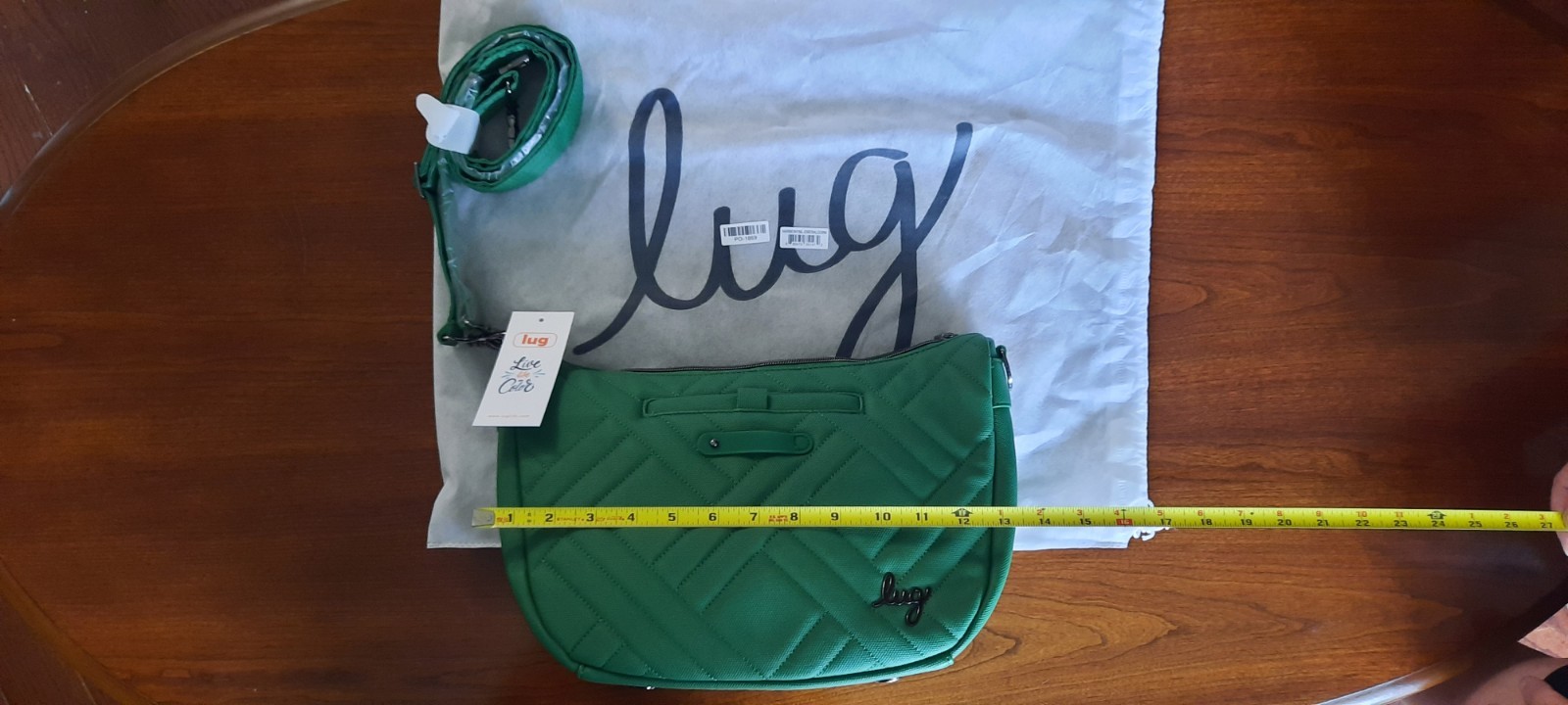 Lug Green Quilted Crossbody Bag Zip Closure Lined Adjustable Detachable Strap