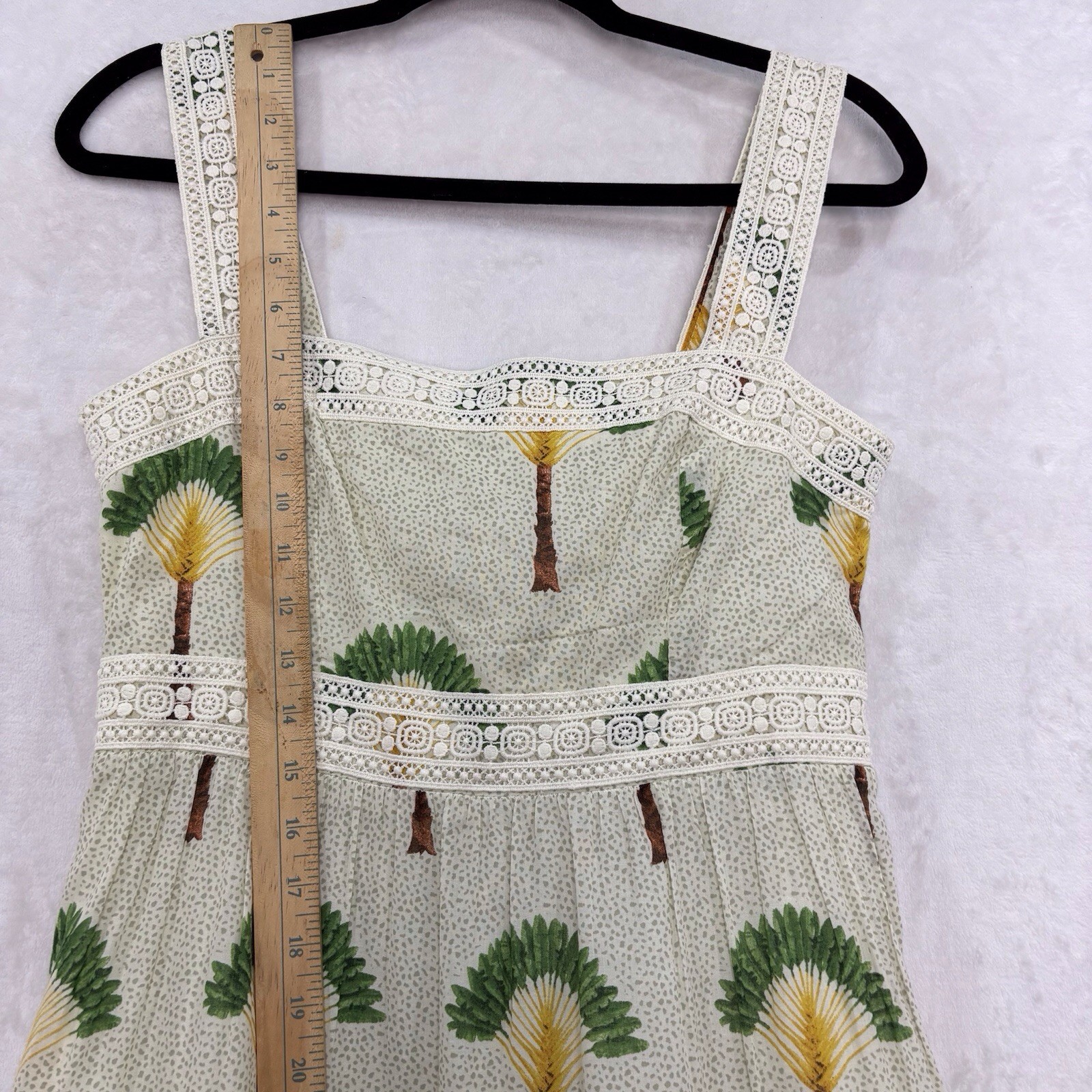 Calypso St Barth Palm Tree Crochet Tier Smocked Dress M Maxi Ruffle Tropical NEW