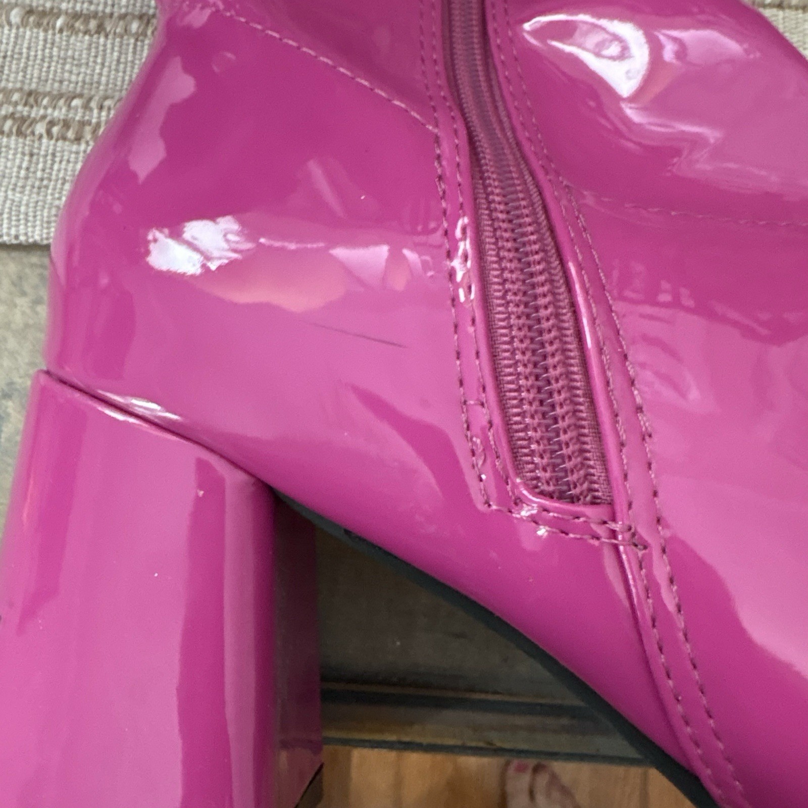 Ellie Shoes Gogo Boots Womens Size 8 Fuchsia Pink Knee High 3in Heel Zip Patent