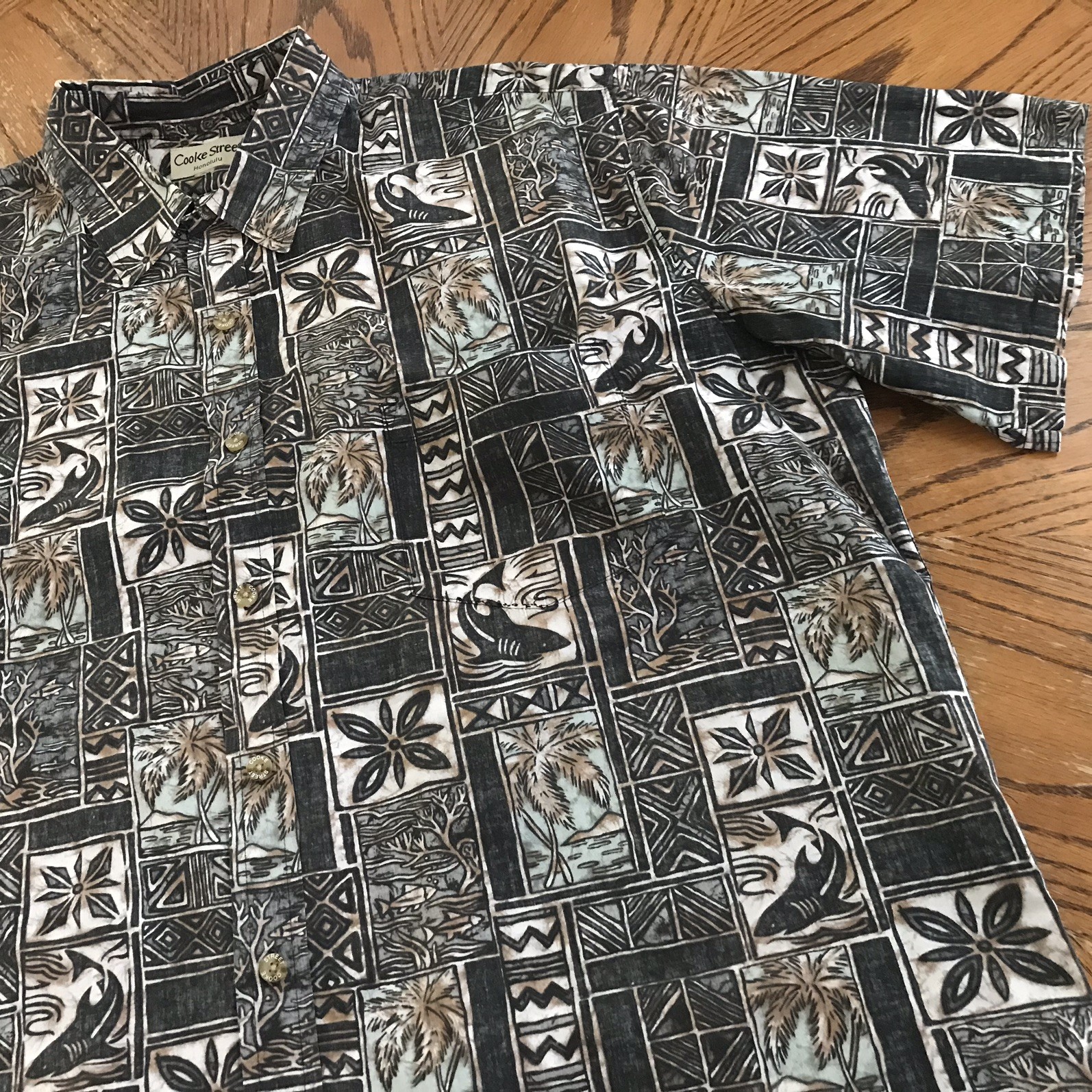 Cooke Street Honolulu Shirt Men’s XXL Black Grey Brown Reverse Palm Hawaiian