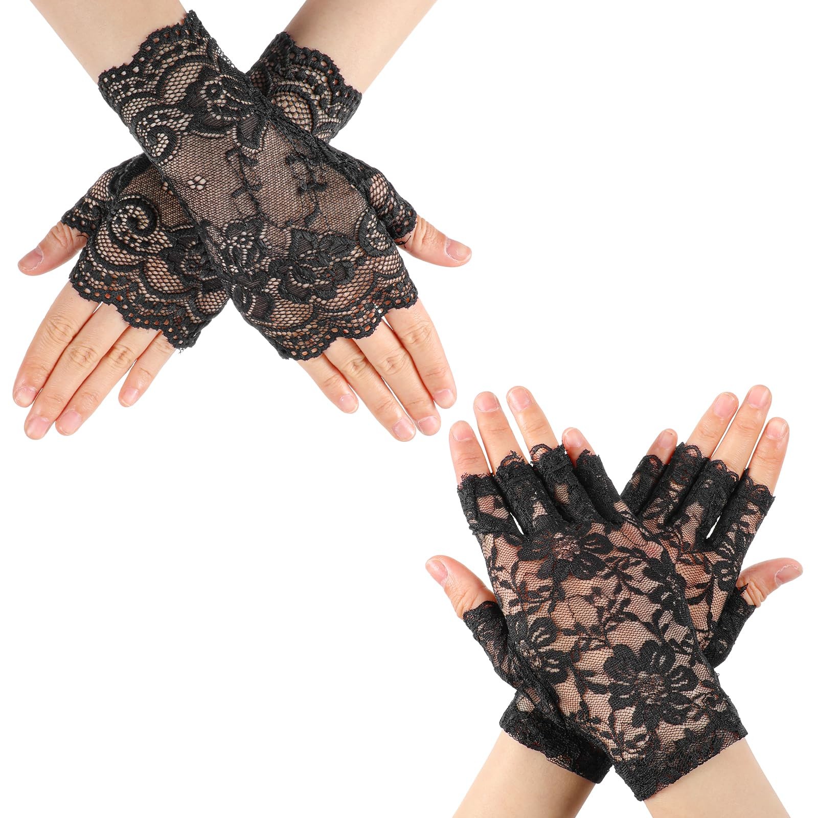 oruola 2pairs Lace 18.5X8.5 cm/7.28X3.35 in,17X8.5 cm/6.69X3.35 in, Black