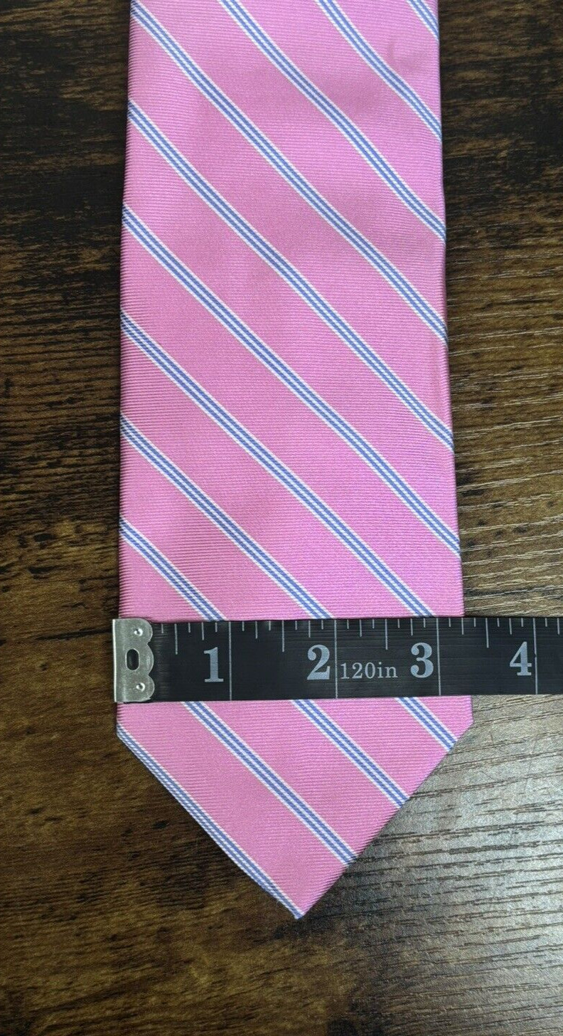 Brooks Brothers Pink Tie With Blue & White Stripes 100% Silk Men’s Necktie 57″