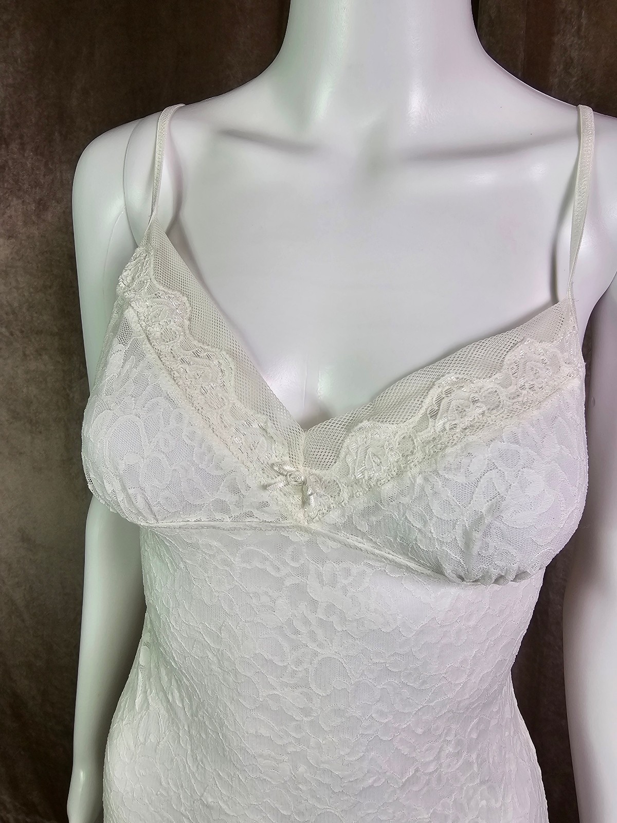 Victoria’s Secret Slip Dress Medium White Lace Sheer Mesh Chemise STAIN