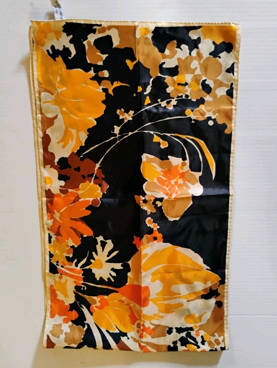 VTG “Totes” Rain Repellent Black, Orange, Yellow & Tan Abstract Floral Scarf