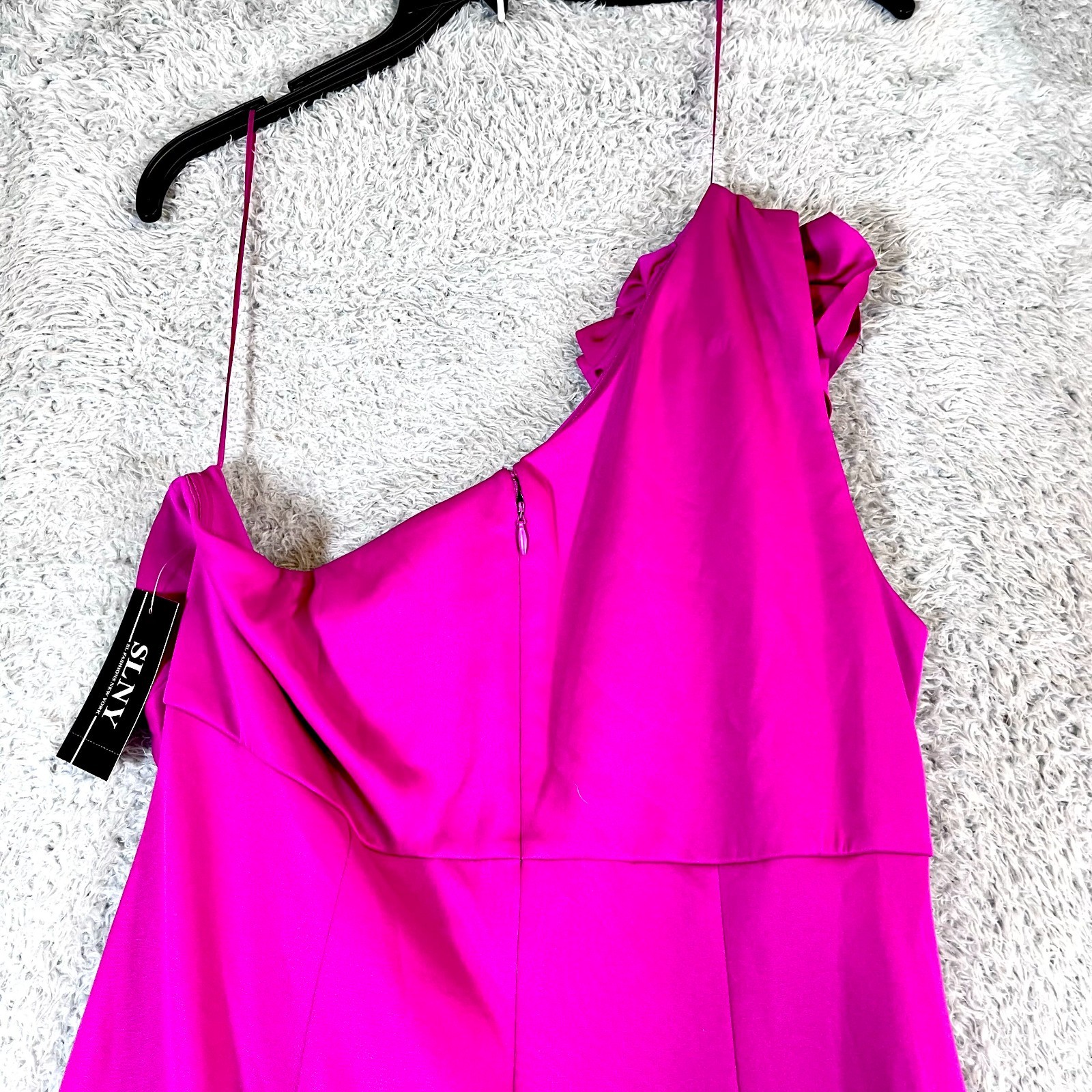 SLNY Womens Solid Fuchsia Pink One Shoulder Maxi Dress Size 14W