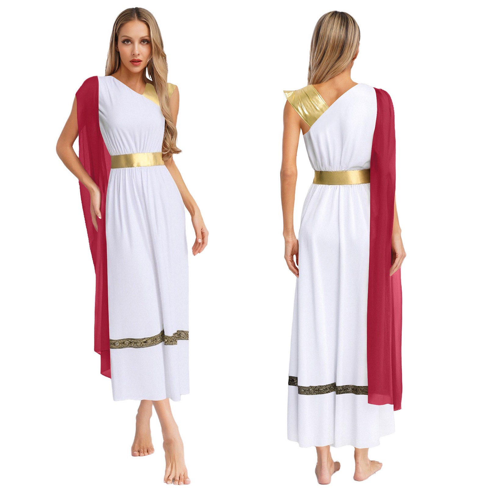 US Women Dress Grecian Outfit Carnival Greek Toga Lyrical Costume Ancient Robe