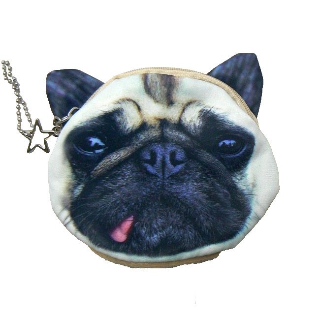 Pug Dog Face Coin Change Purse Polyester Zippered DTG