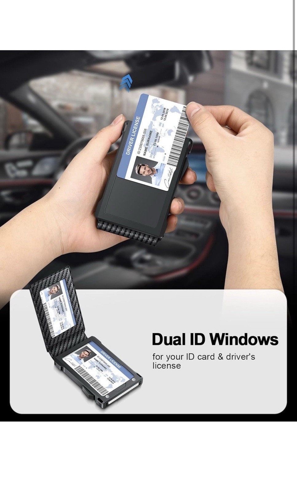 Wallet for Men RFID Wallet with 2 ID Windows & Money Clip, Slim Pop up Card Hold