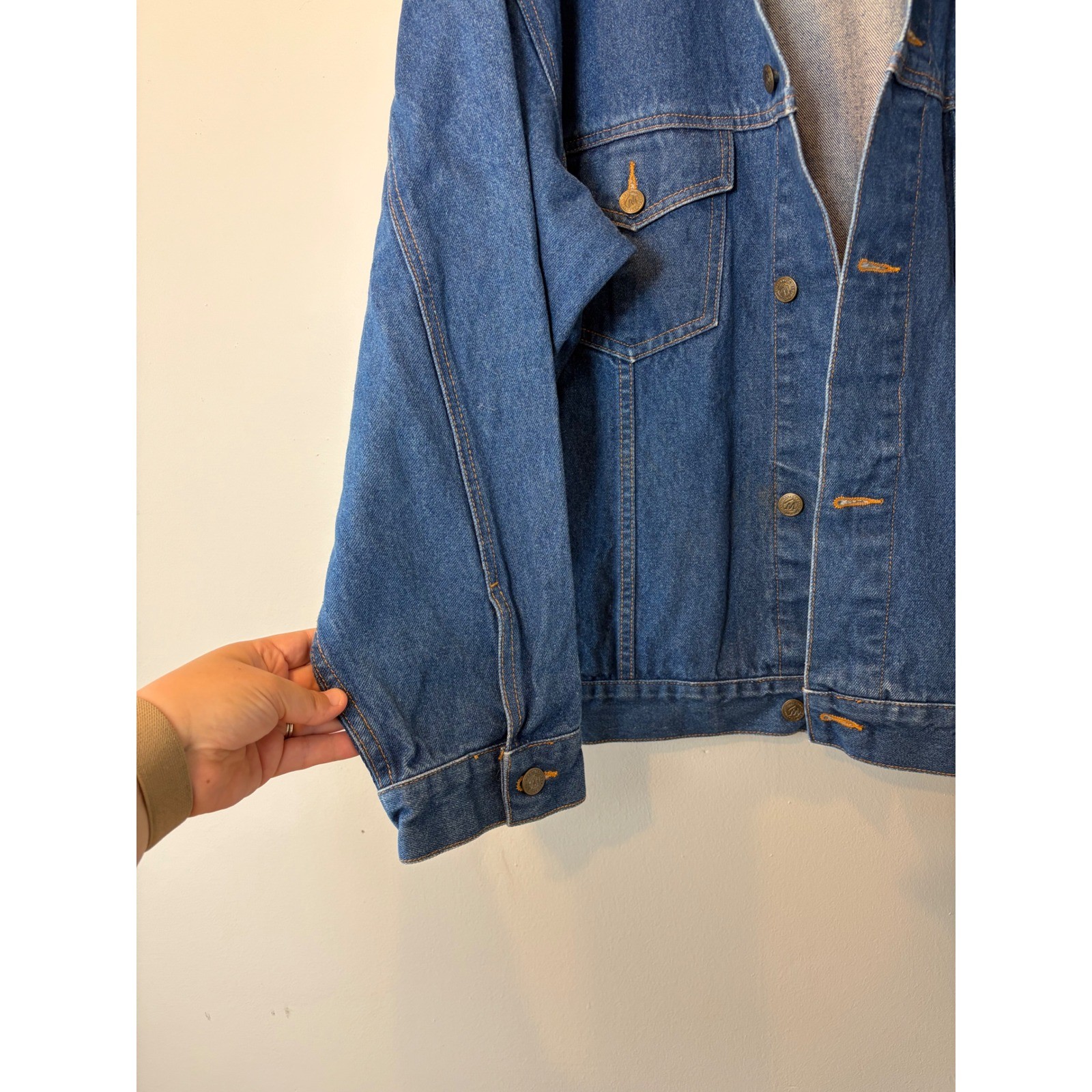 Vintage Marlboro Country Store Denim Jacket Leather Collar XL Blue