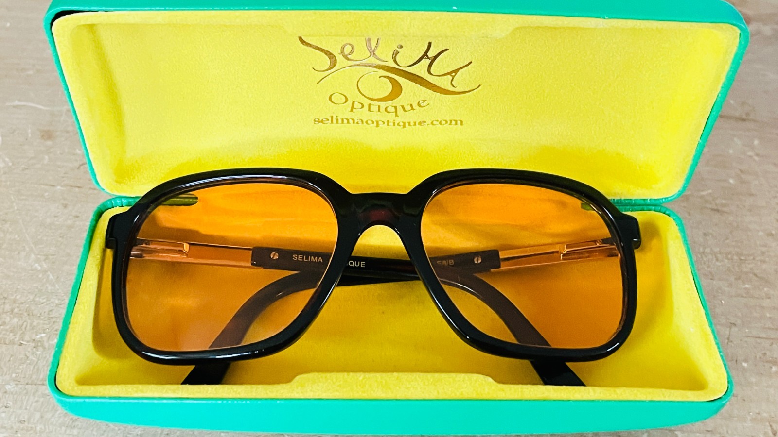Selima Optique Maestro Sunglasses in Dark Tortoise with Orange Lenses with Case