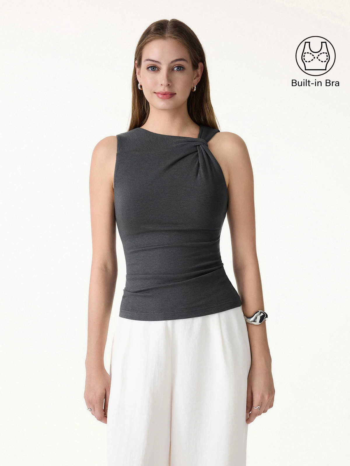 OGL Sweat-Wicking Asymmetrical Neck Knotted Bra Tank